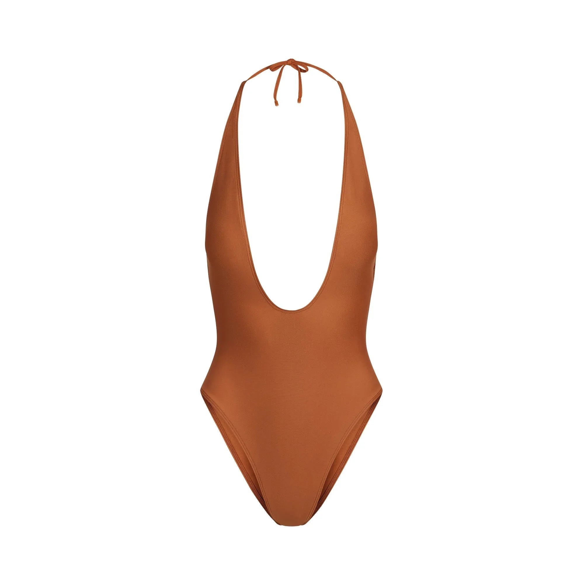 SKIMS ICONIC SWIM DEEP PLUNGE ONE PIECE | BRONZE - MAYO - My Suti