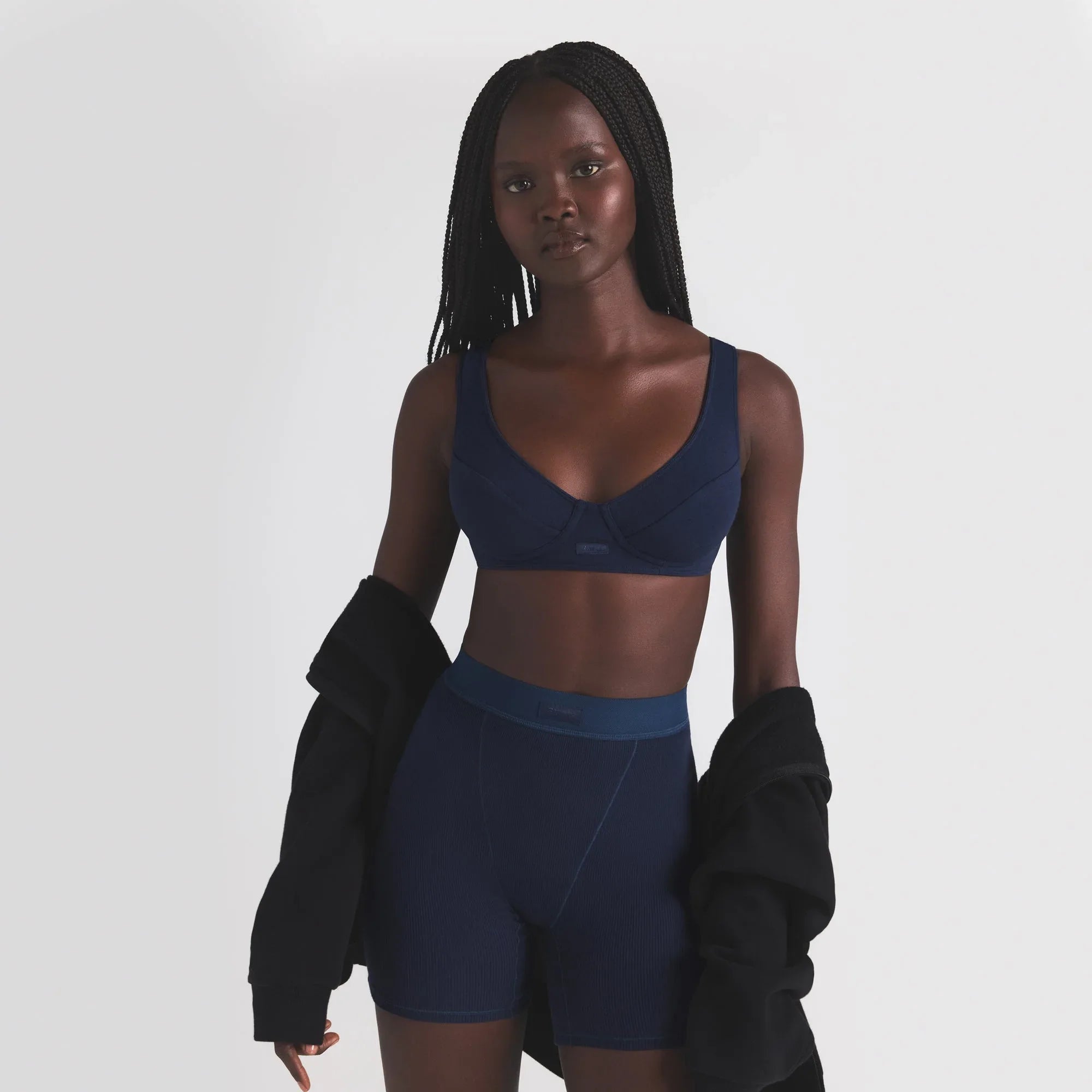 SKIMS COTTON JERSEY PLUNGE BRALETTE | NAVY - BRALETTE - My Suti