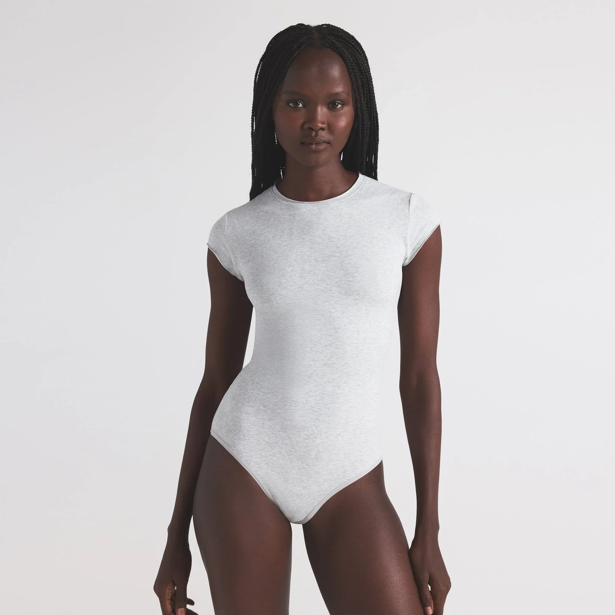 SKIMS COTTON JERSEY T-SHIRT BRIEF BODYSUIT | LIGHT HEATHER GREY - BODYSUIT - My Suti