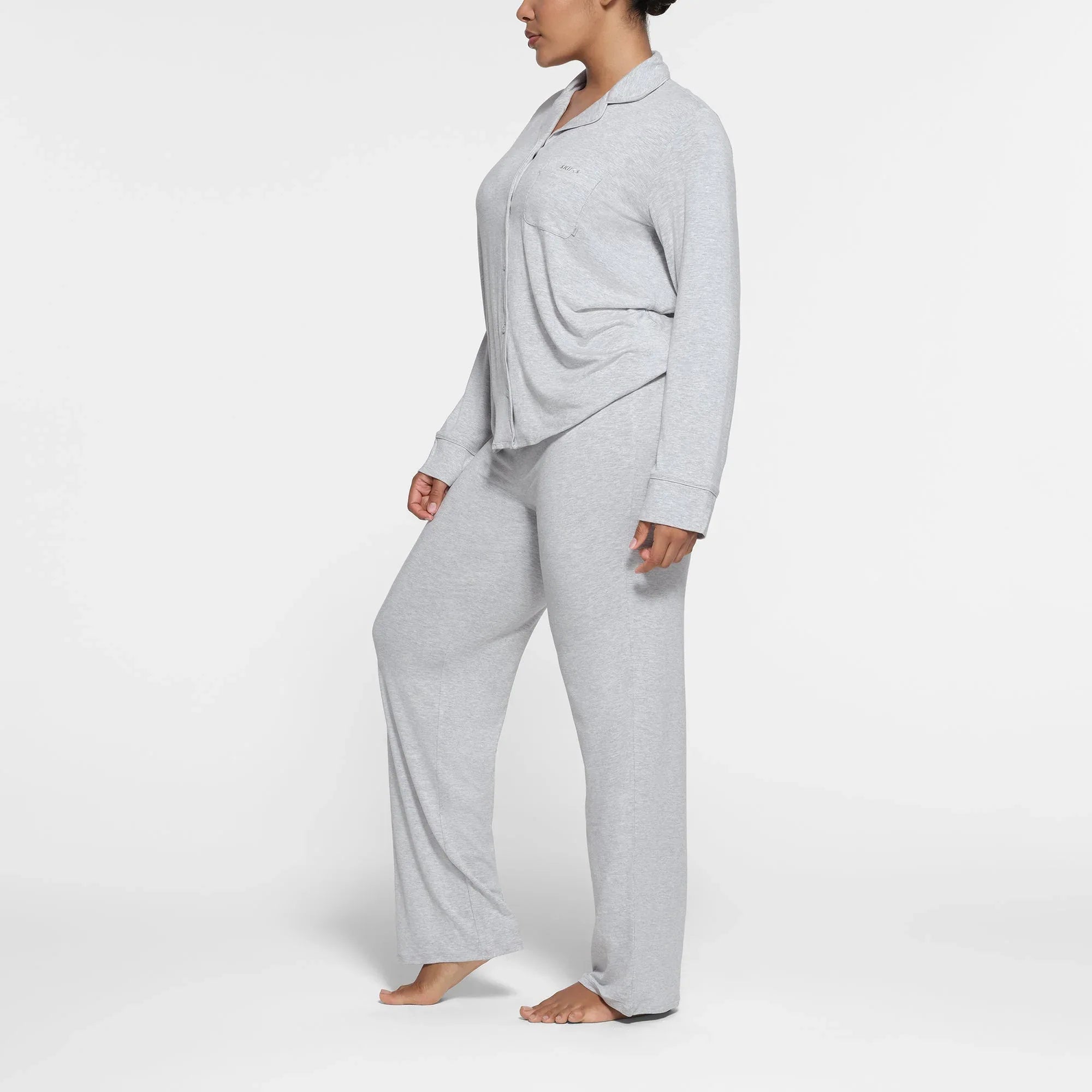 SKIMS SLEEP LONG SLEEVE BUTTON UP SET | LIGHT HEATHER GREY - PİJAMA TAKIMI - My Suti