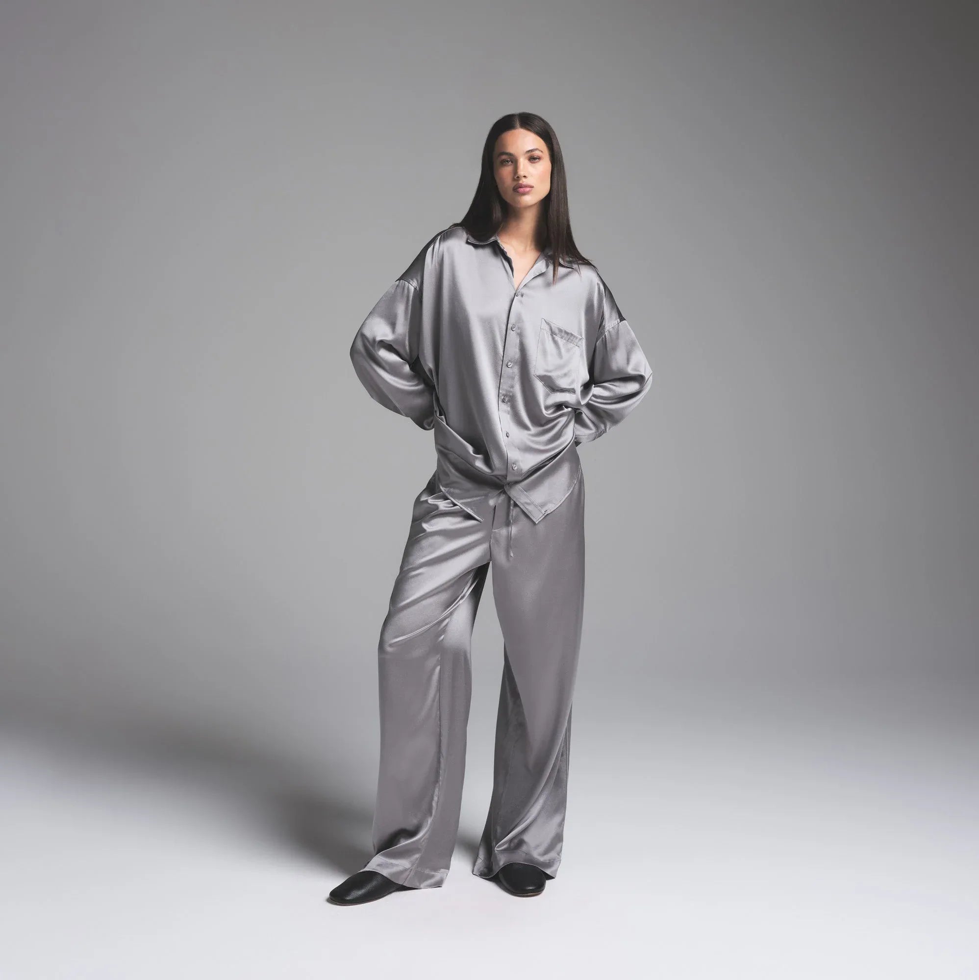 SKIMS SILK OVERSIZED LONG SLEEP SET | MIRROR - PİJAMA TAKIMI - My Suti