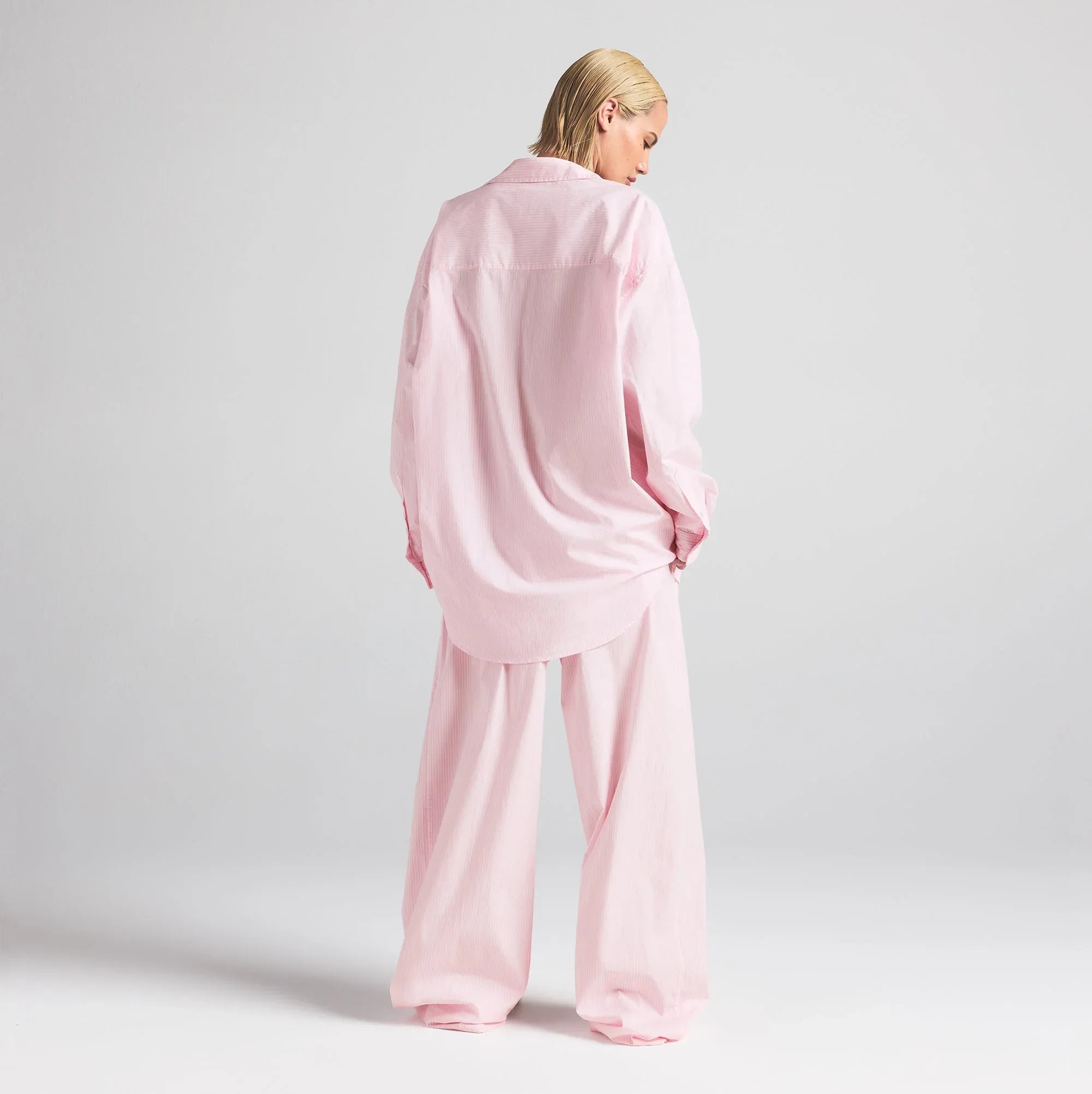 SKIMS COTTON POPLIN OVERSIZED SLEEP SET | CHERRY BLOSSOM STRIPE - UYKU TAKIMI - My Suti