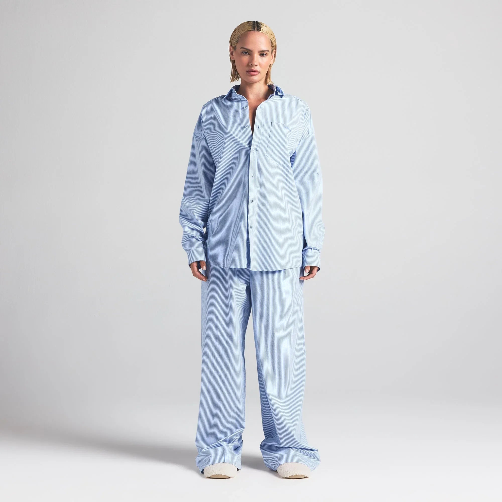 SKIMS COTTON POPLIN OVERSIZED SLEEP SET | CADET STRIPE - PİJAMA TAKIMI - My Suti