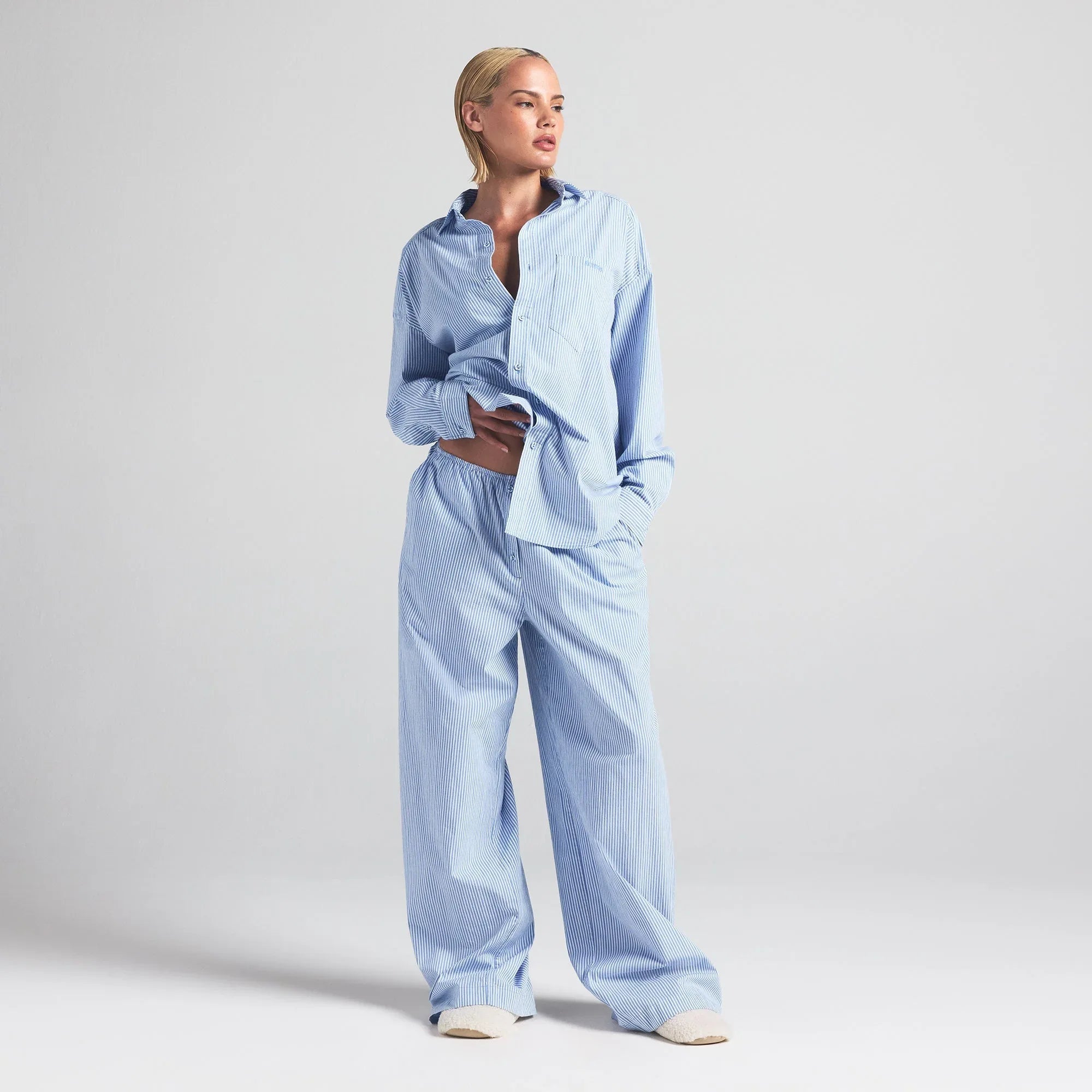 SKIMS COTTON POPLIN OVERSIZED SLEEP SET | CADET STRIPE - PİJAMA TAKIMI - My Suti