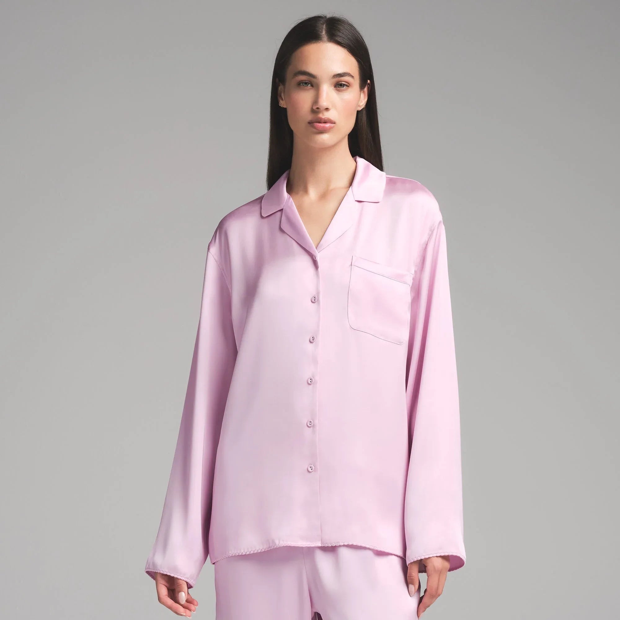 SKIMS WOVEN SHINE LONG SLEEP SET | PINK ROSE - PİJAMA TAKIMI - My Suti