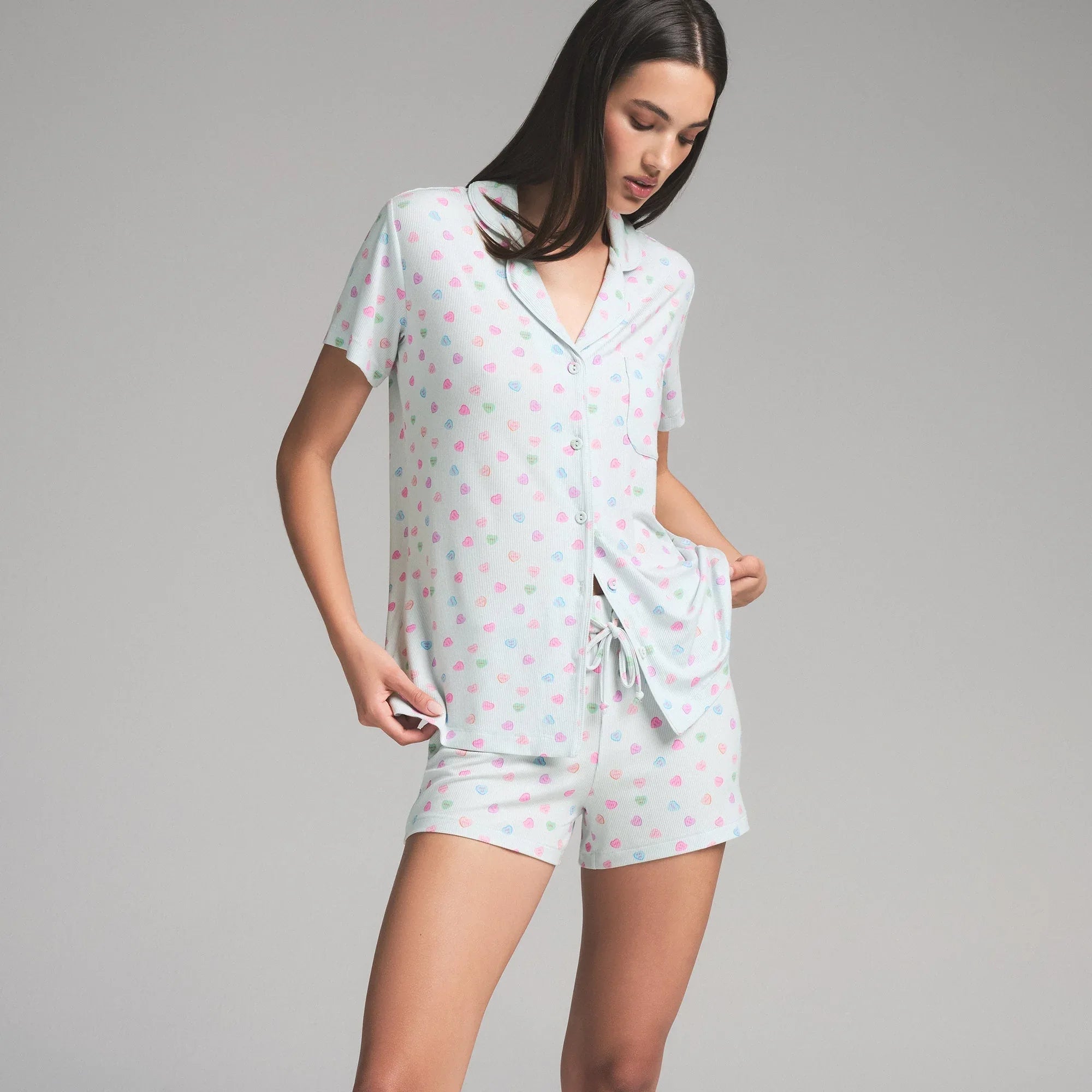 SKIMS SOFT LOUNGE SHORT SLEEP SET | CLOUD CANDY HEART PRINT - PİJAMA TAKIMI - My Suti