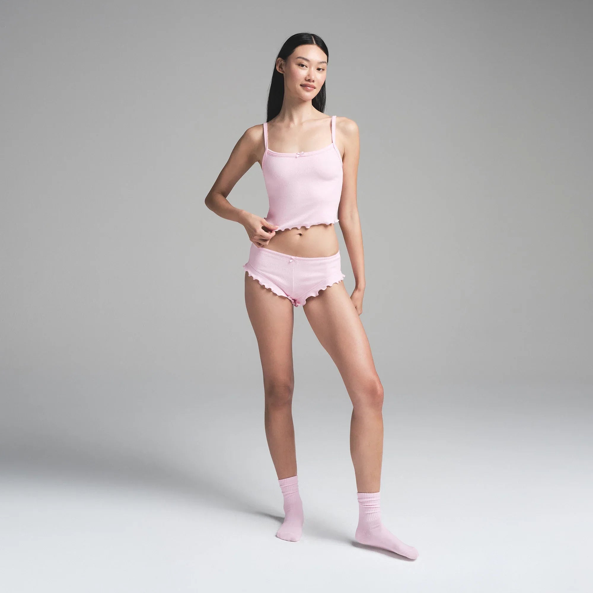 SKIMS LOGO POINTELLE CROPPED CAMI SET | CHERRY BLOSSOM - TAKIM - My Suti