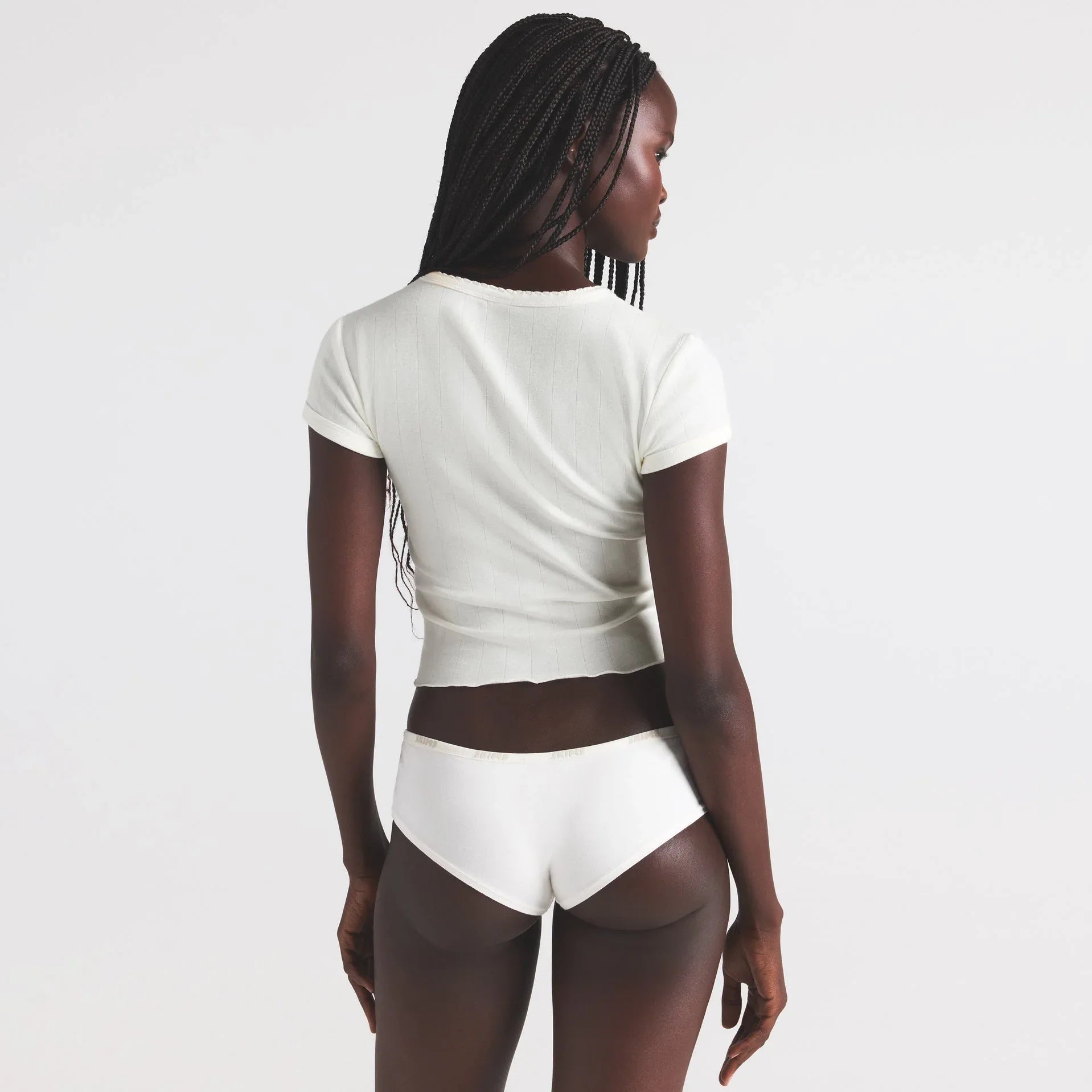 SKIMS DROP NEEDLE POINTELLE BABY TEE | MARBLE - TİŞÖRT - My Suti