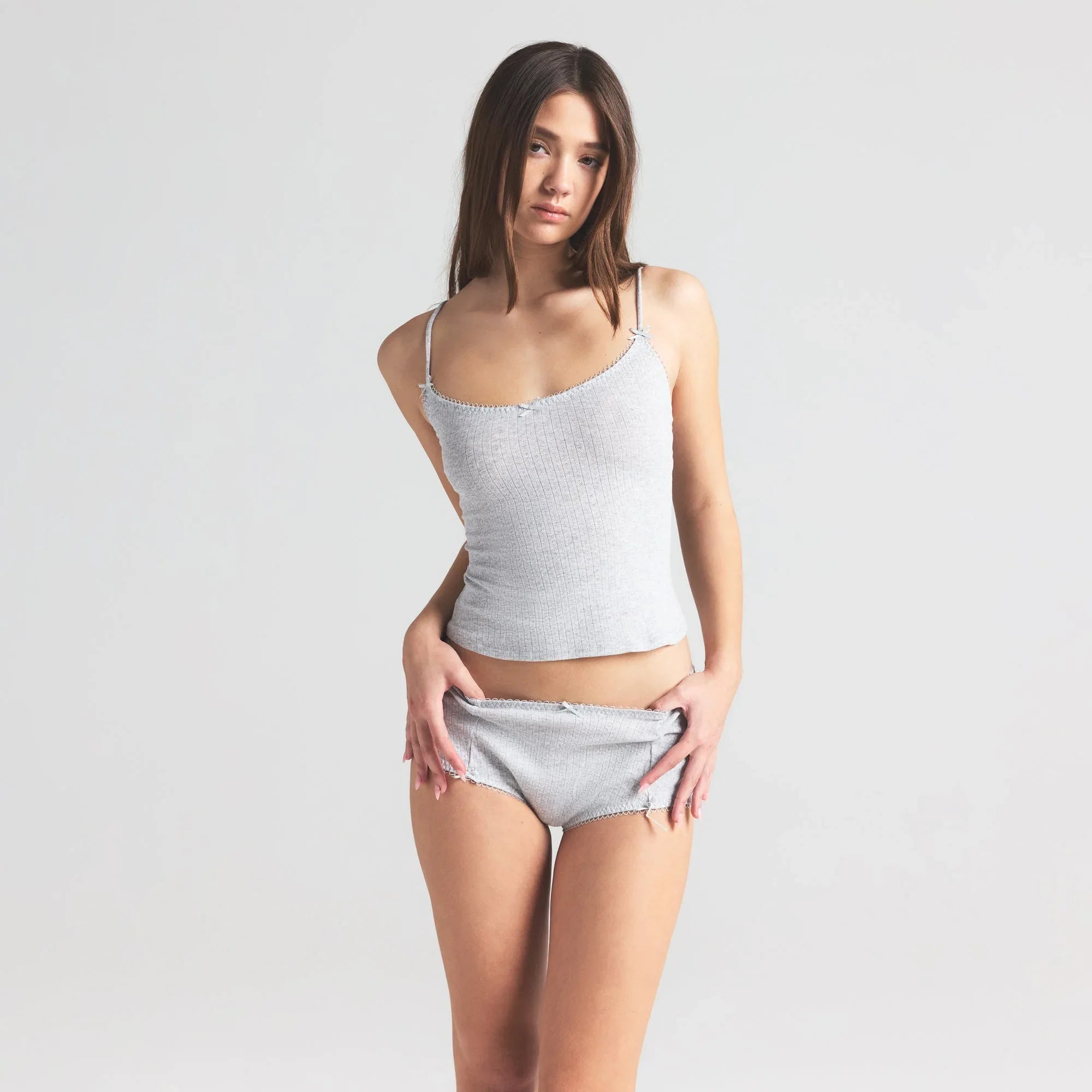 SKIMS POINTELLE CAMI | LIGHT HEATHER GREY - TİŞÖRT - My Suti