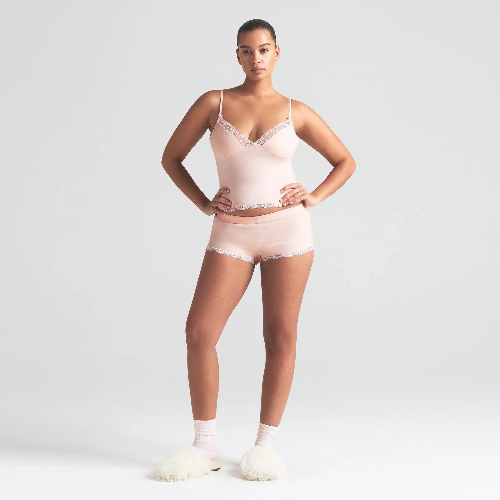 SKIMS COTTON JERSEY LACE CAMI AND SHORT SET | PRIMROSE - TAKIM - My Suti