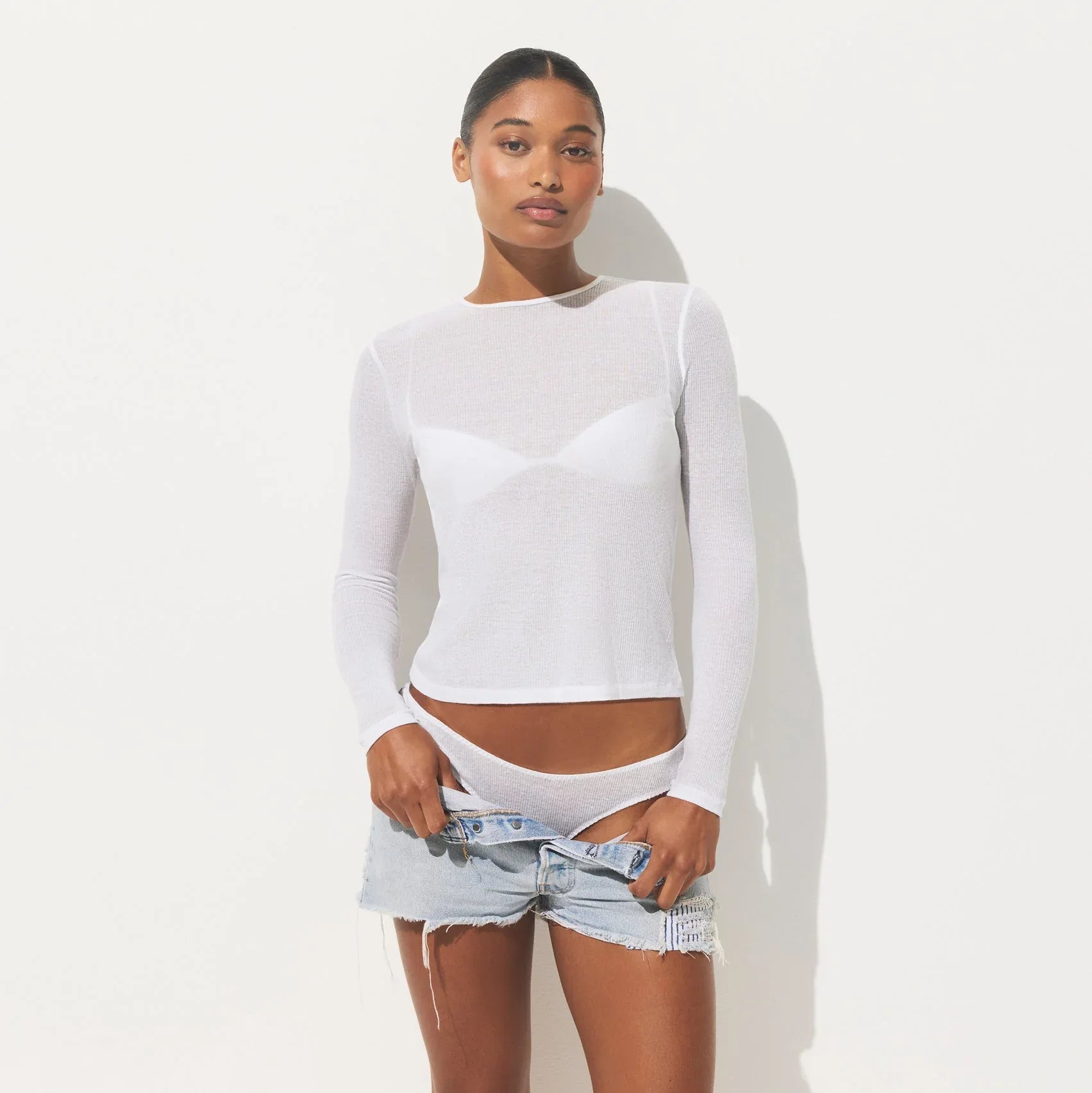 SKIMS SHEER COTTON LONG SLEEVE T-SHIRT | SNOW - TİŞÖRT - My Suti