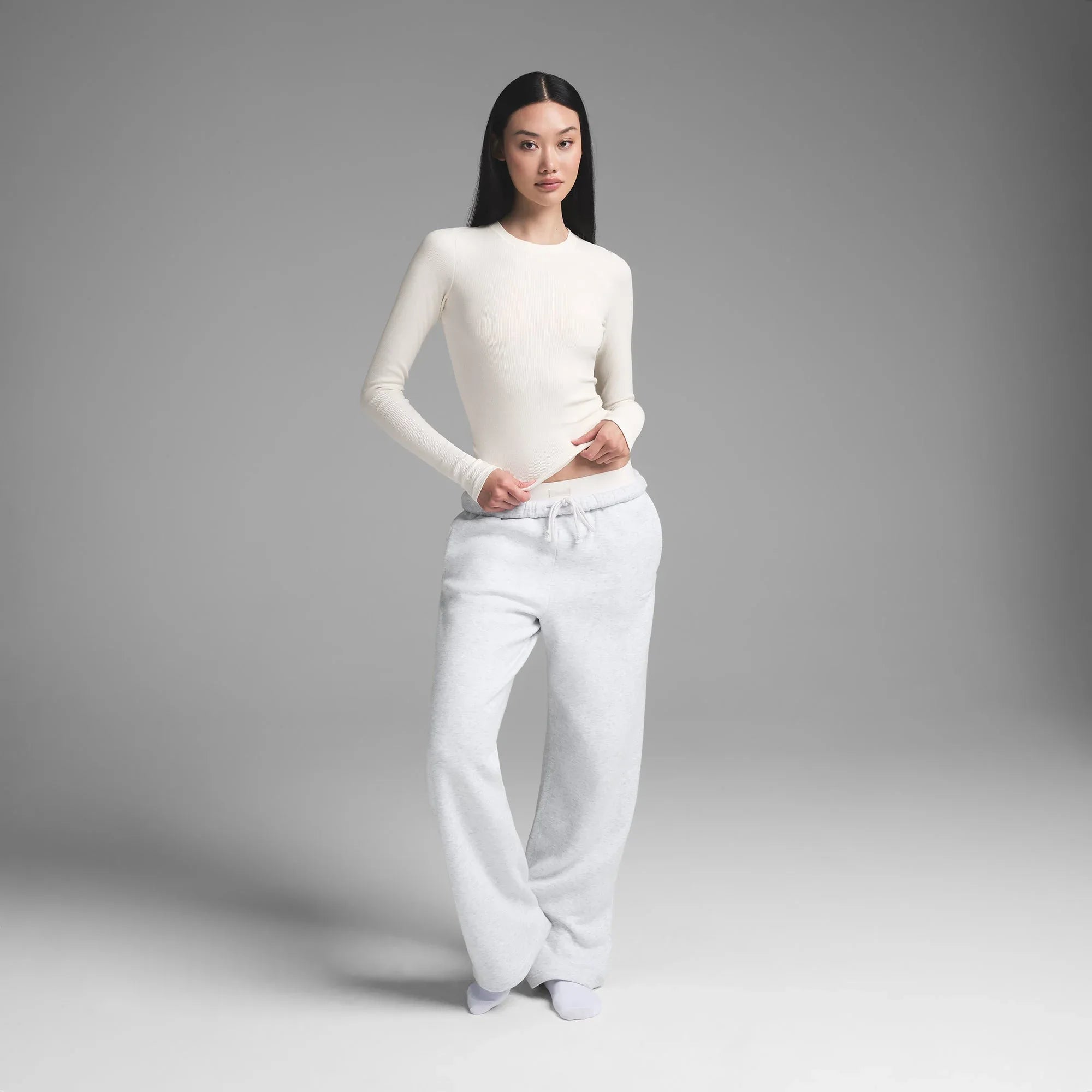 SKIMS COTTON RIB LONG SLEEVE T-SHIRT | MARBLE - TİŞÖRT - My Suti