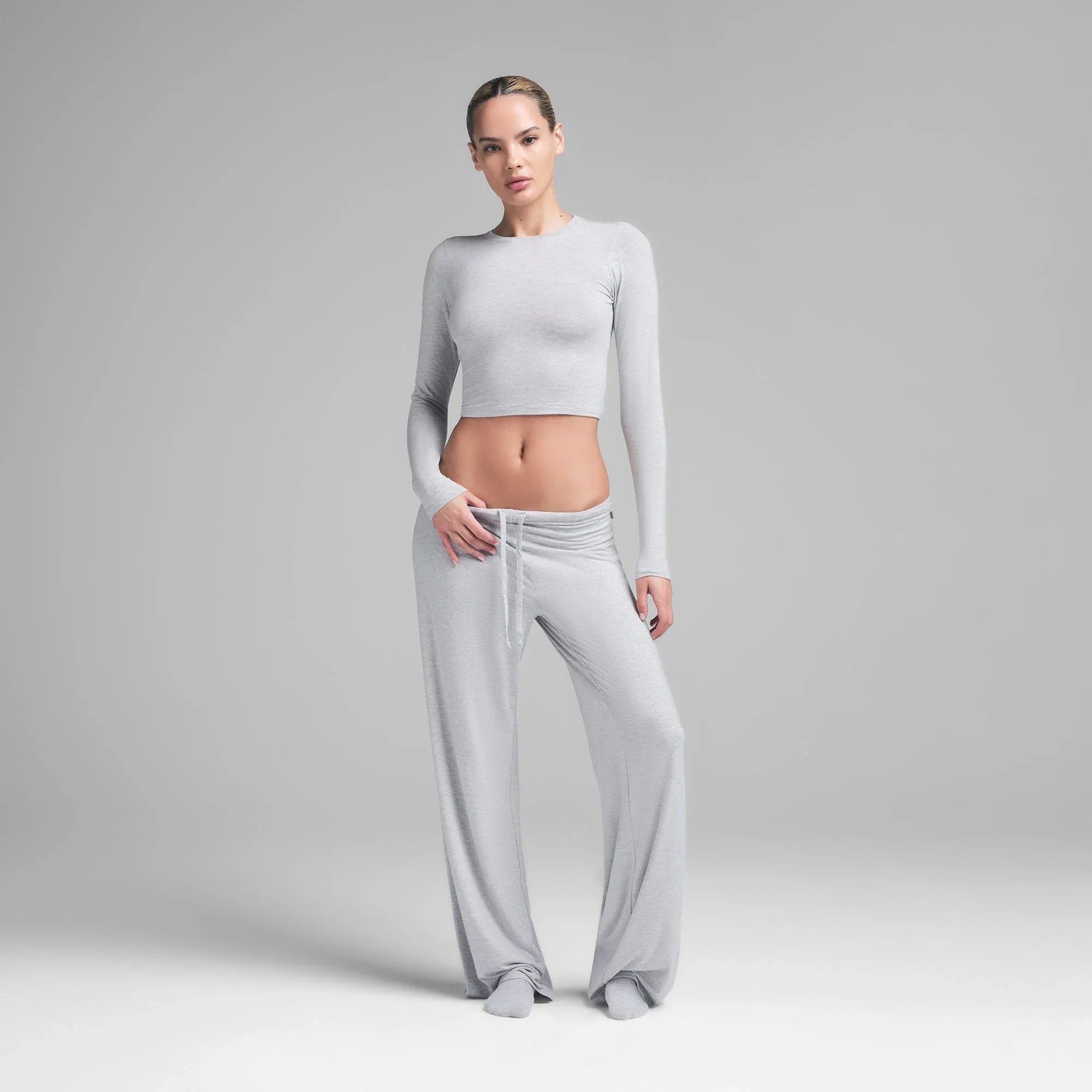 SKIMS SLEEP SUPER CROPPED LONG SLEEVE | LIGHT HEATHER GREY - TİŞÖRT - My Suti