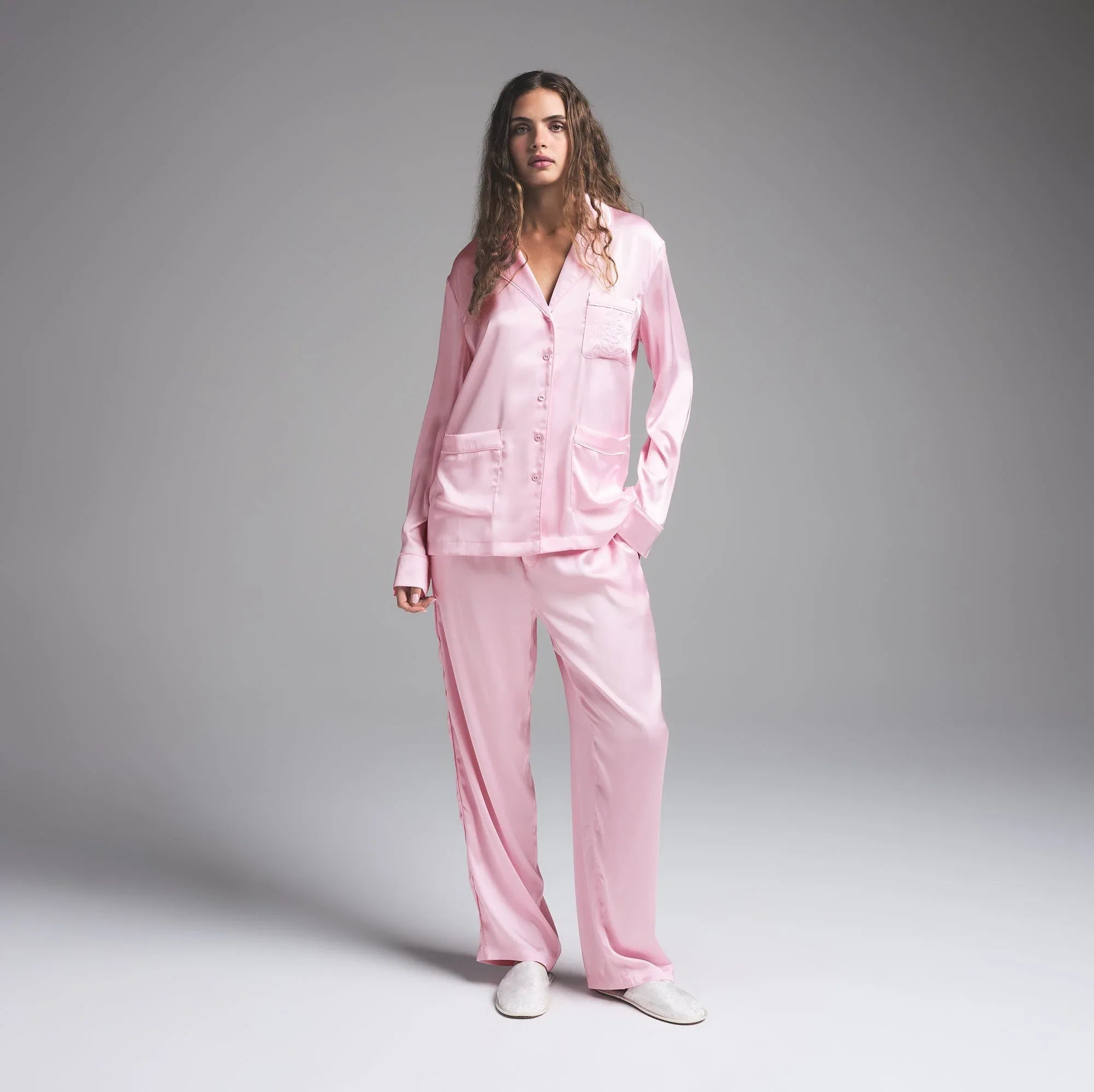 SKIMS HOTEL SHINE LONG SLEEVE BUTTON UP SLEEP SET | BABY PINK - PİJAMA TAKIMI - My Suti