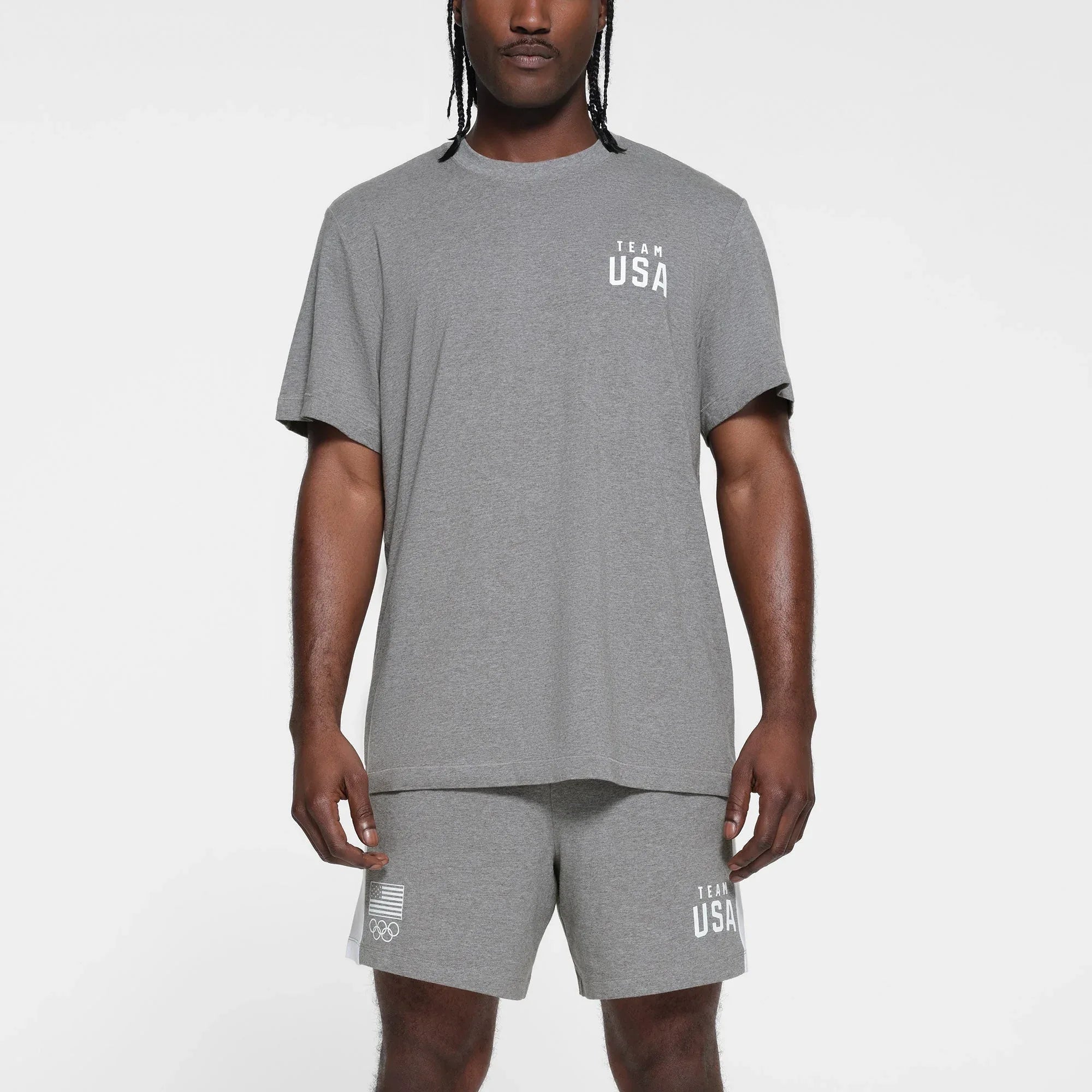 SKIMS FOR TEAM USA JERSEY SLEEP MENS OLYMPIC T-SHIRT | HEATHER GREY - TİŞÖRT - My Suti