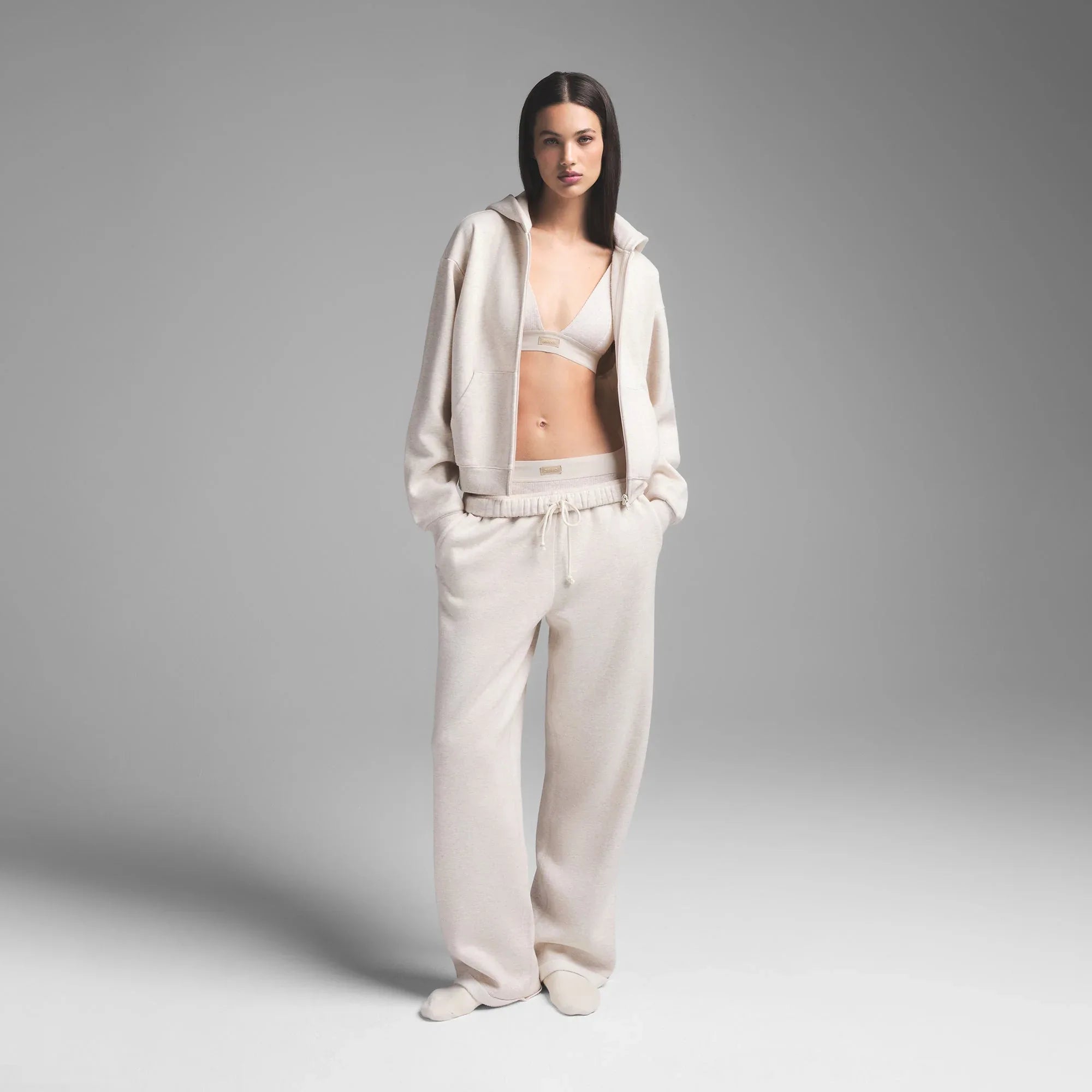 SKIMS COTTON FLEECE ZIP UP HOODIE | HEATHER OATMEAL - KAPŞONLU SWEATSHIRT - My Suti