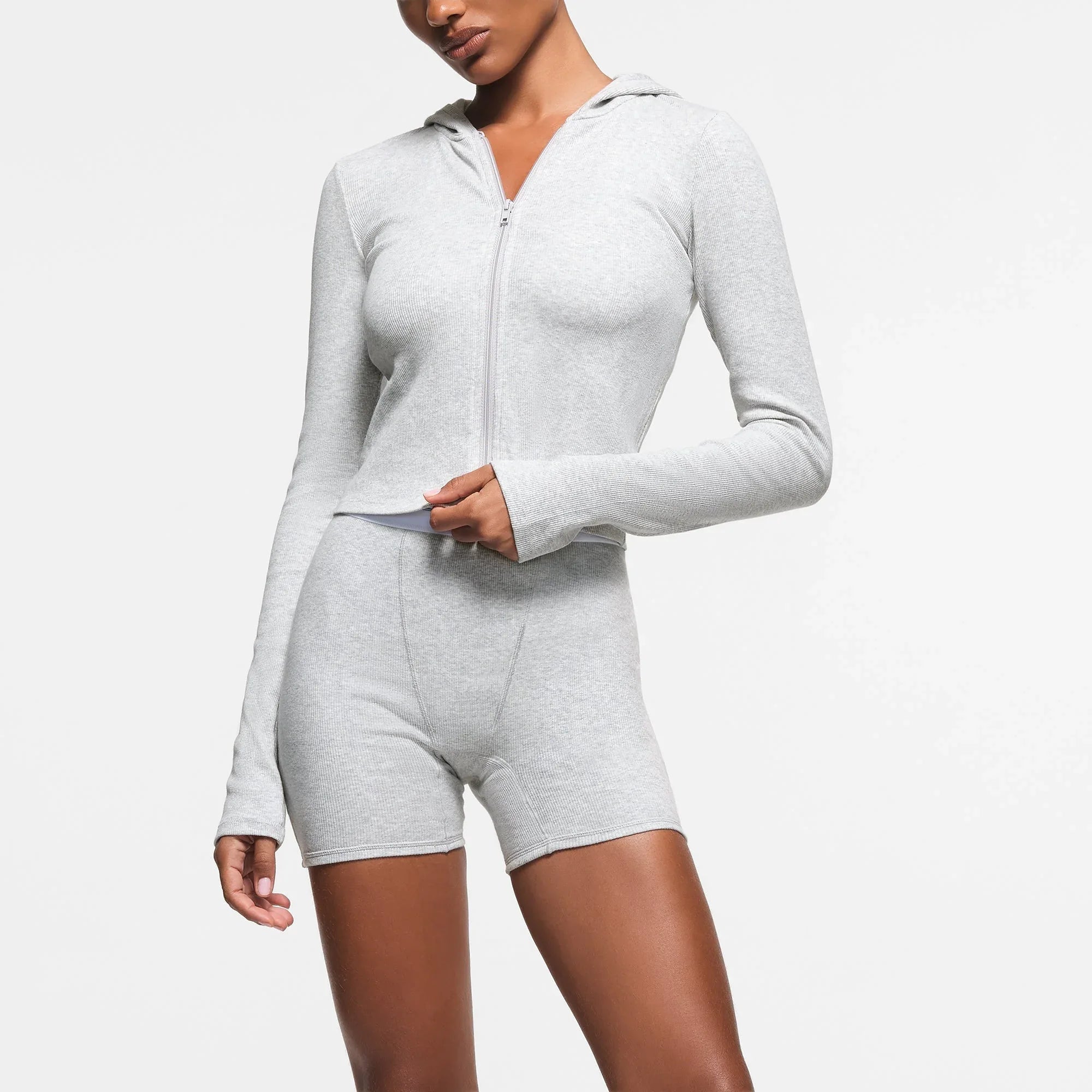 SKIMS COTTON RIB ZIP UP HOODIE | LIGHT HEATHER GREY - KAPŞONLU SWEATSHIRT - My Suti