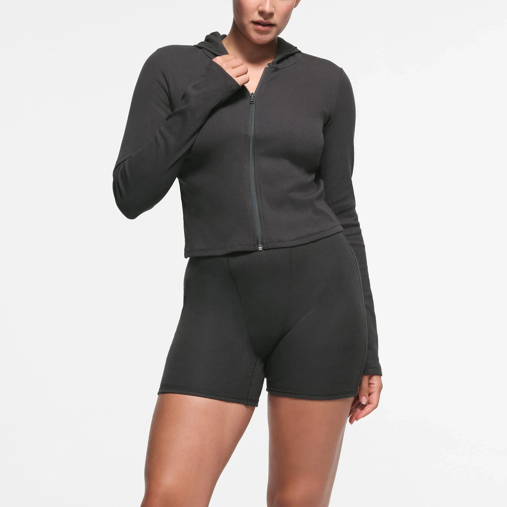 SKIMS COTTON RIB ZIP UP HOODIE | SOOT - KAPŞONLU ÜST - My Suti