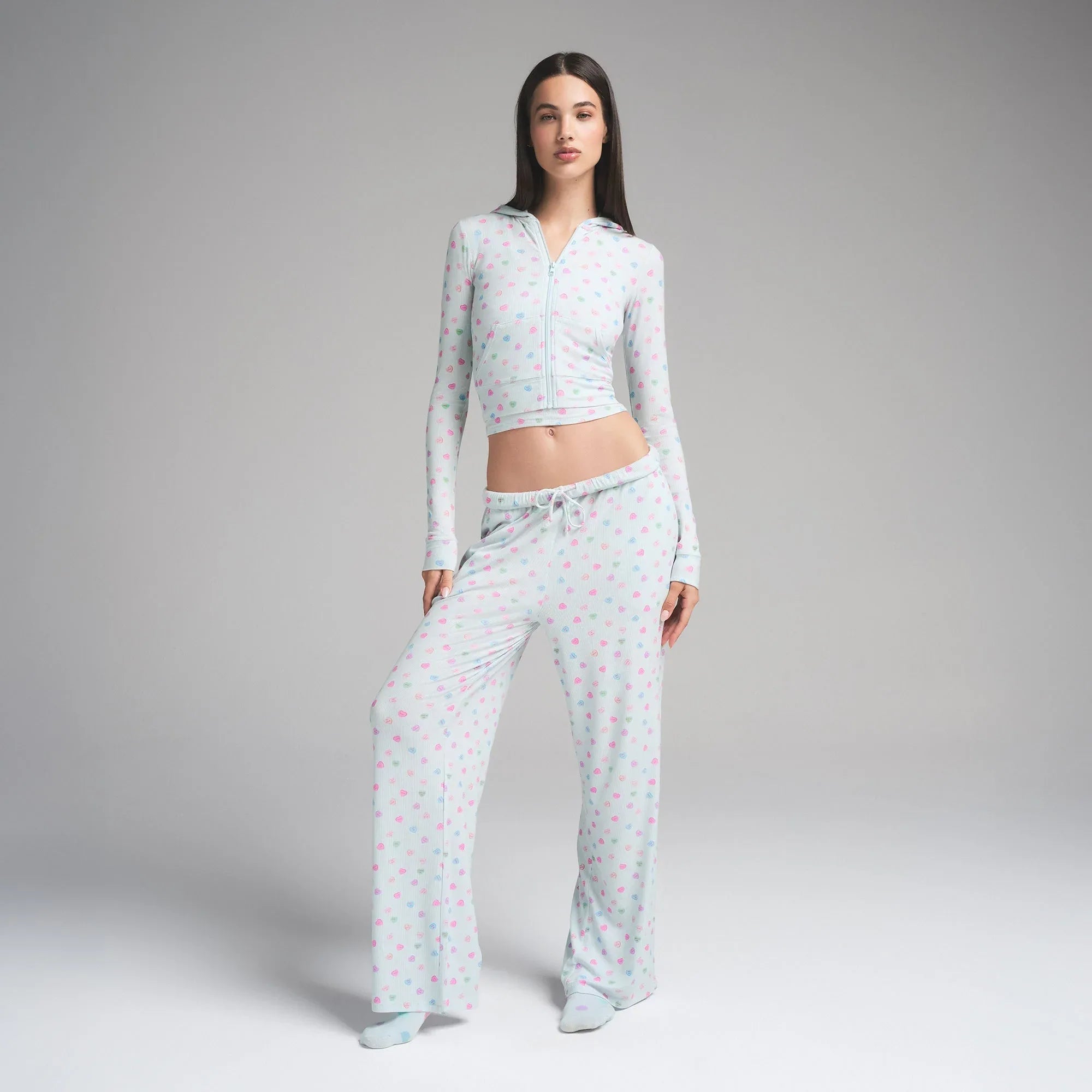 SKIMS SOFT LOUNGE ZIP UP HOODIE | CLOUD CANDY HEART PRINT - KAPŞONLU SWEATSHIRT - My Suti