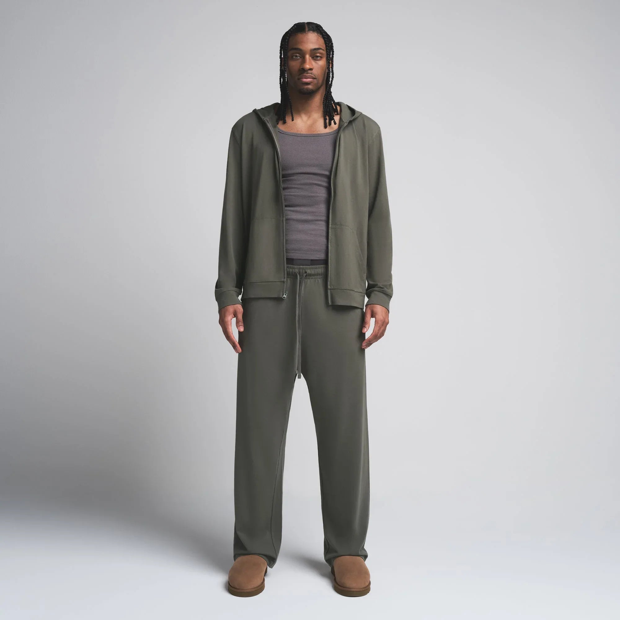 SKIMS JERSEY LOUNGE MENS ZIP UP HOODIE | BASIL - KAPŞONLU SWEATSHIRT - My Suti