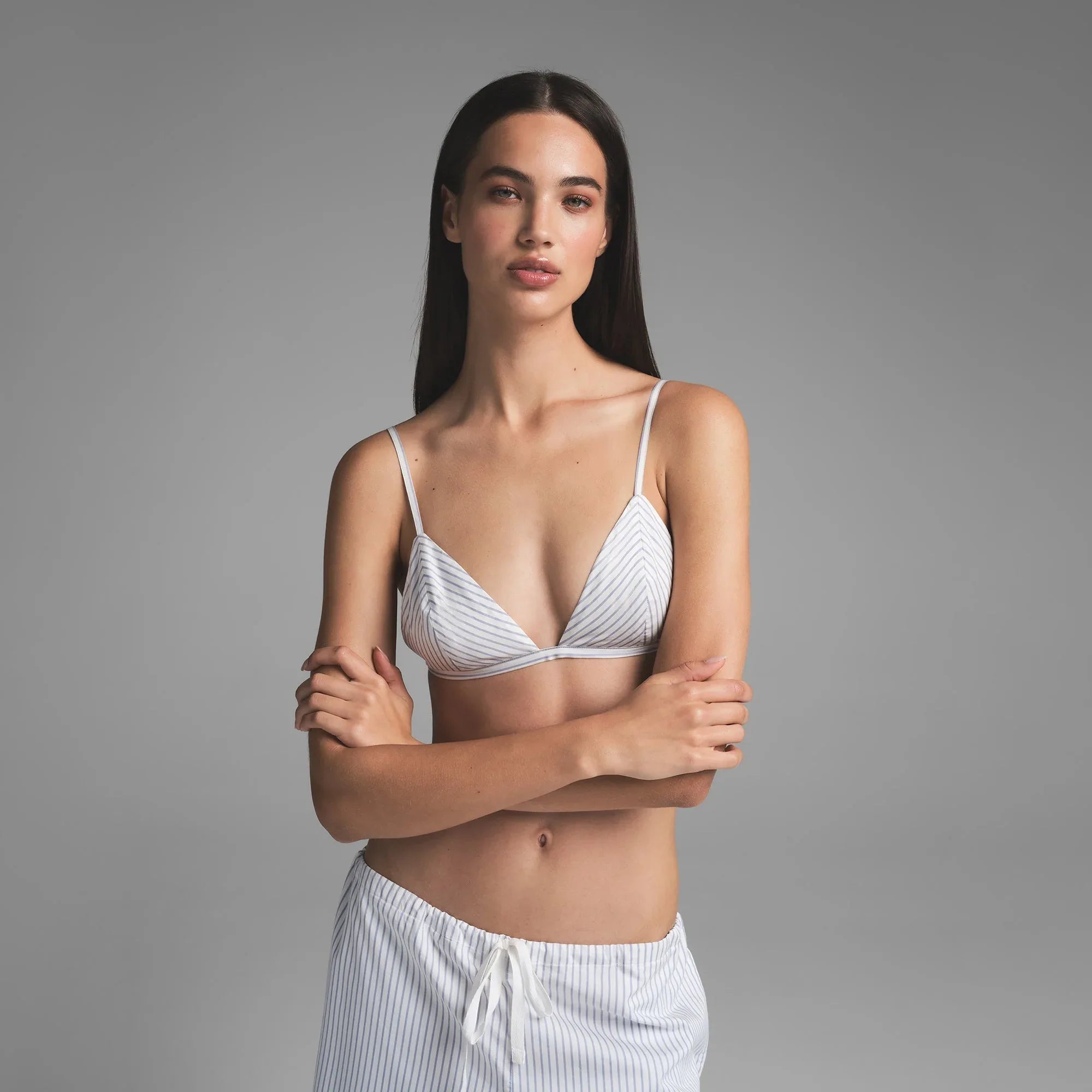 SKIMS COTTON POPLIN TRIANGLE BRALETTE | ZEN BLUE STRIPE - SÜTYEN - My Suti