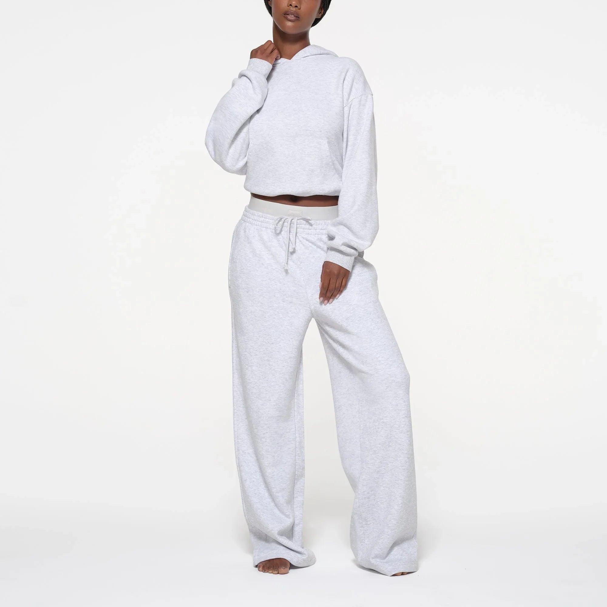 SKIMS COTTON FLEECE OVERSIZED DOUBLE WAISTBAND PANT | LIGHT HEATHER GREY - PANTOLON - My Suti