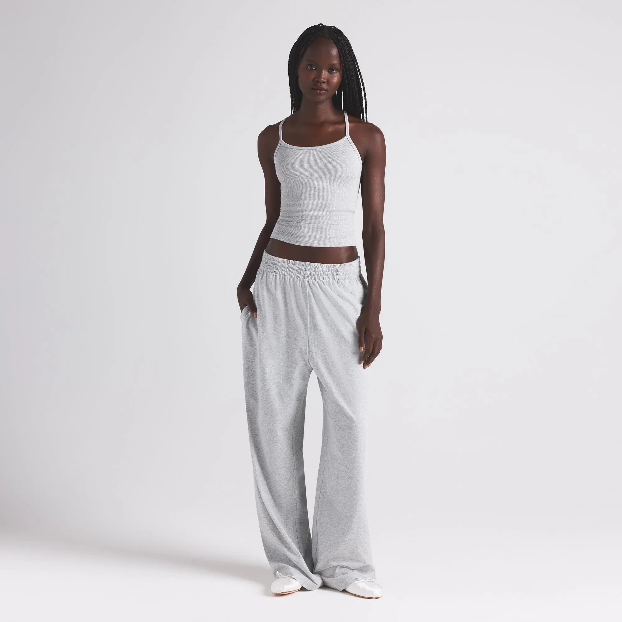 SKIMS COTTON JERSEY WIDE LEG PANT | LIGHT HEATHER GREY - PANTOLON - My Suti