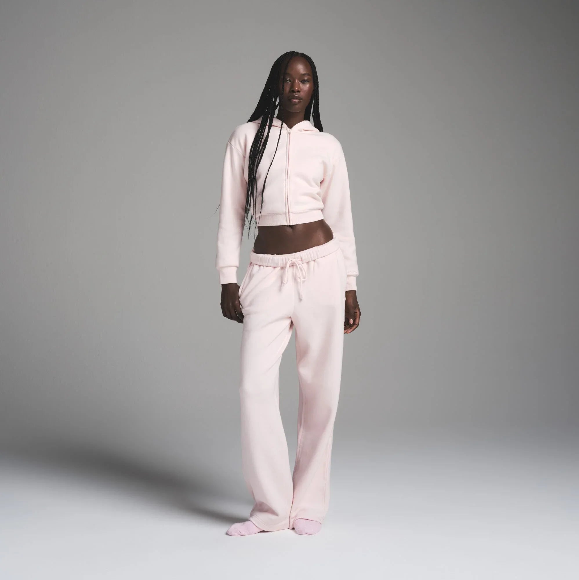 SKIMS COTTON FLEECE SHRUNKEN ZIP UP HOODIE | BARELY PINK - KAPŞONLU SWEATSHIRT - My Suti