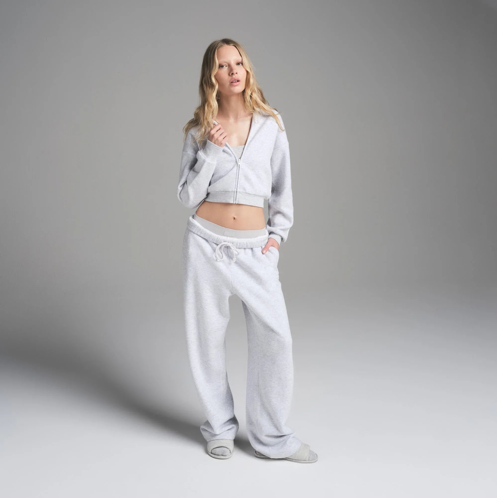 SKIMS COTTON FLEECE SHRUNKEN ZIP UP HOODIE | LIGHT HEATHER GREY - KAPŞONLU SWEATSHIRT - My Suti