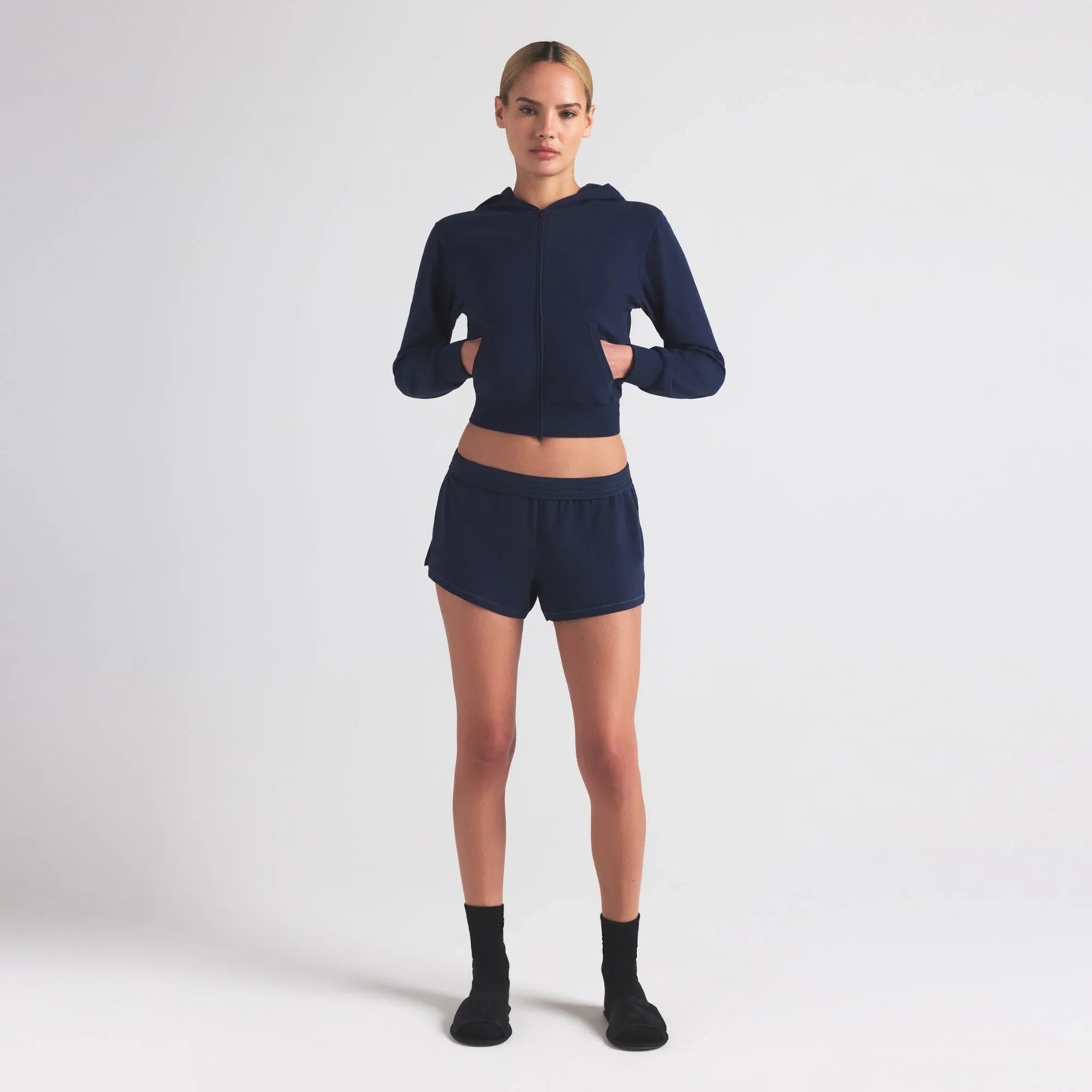 SKIMS COTTON JERSEY ZIP UP HOODIE | NAVY - KAPŞONLU SWEATSHIRT - My Suti