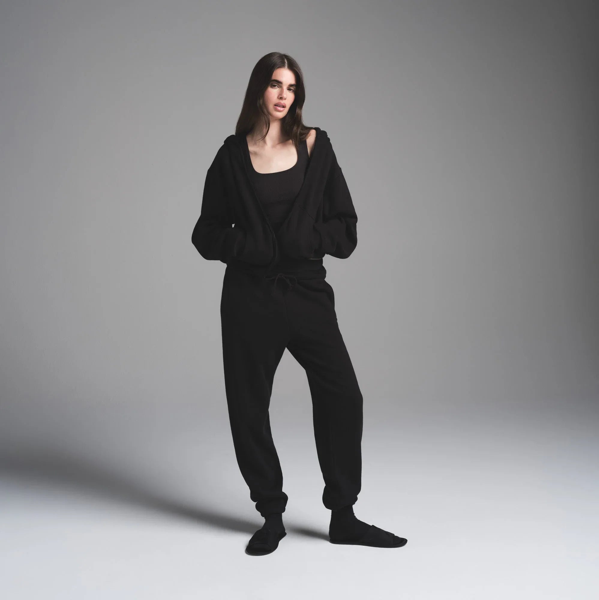 SKIMS COTTON FLEECE CLASSIC ZIP UP HOODIE | ONYX - KAPŞONLU SWEATSHIRT - My Suti