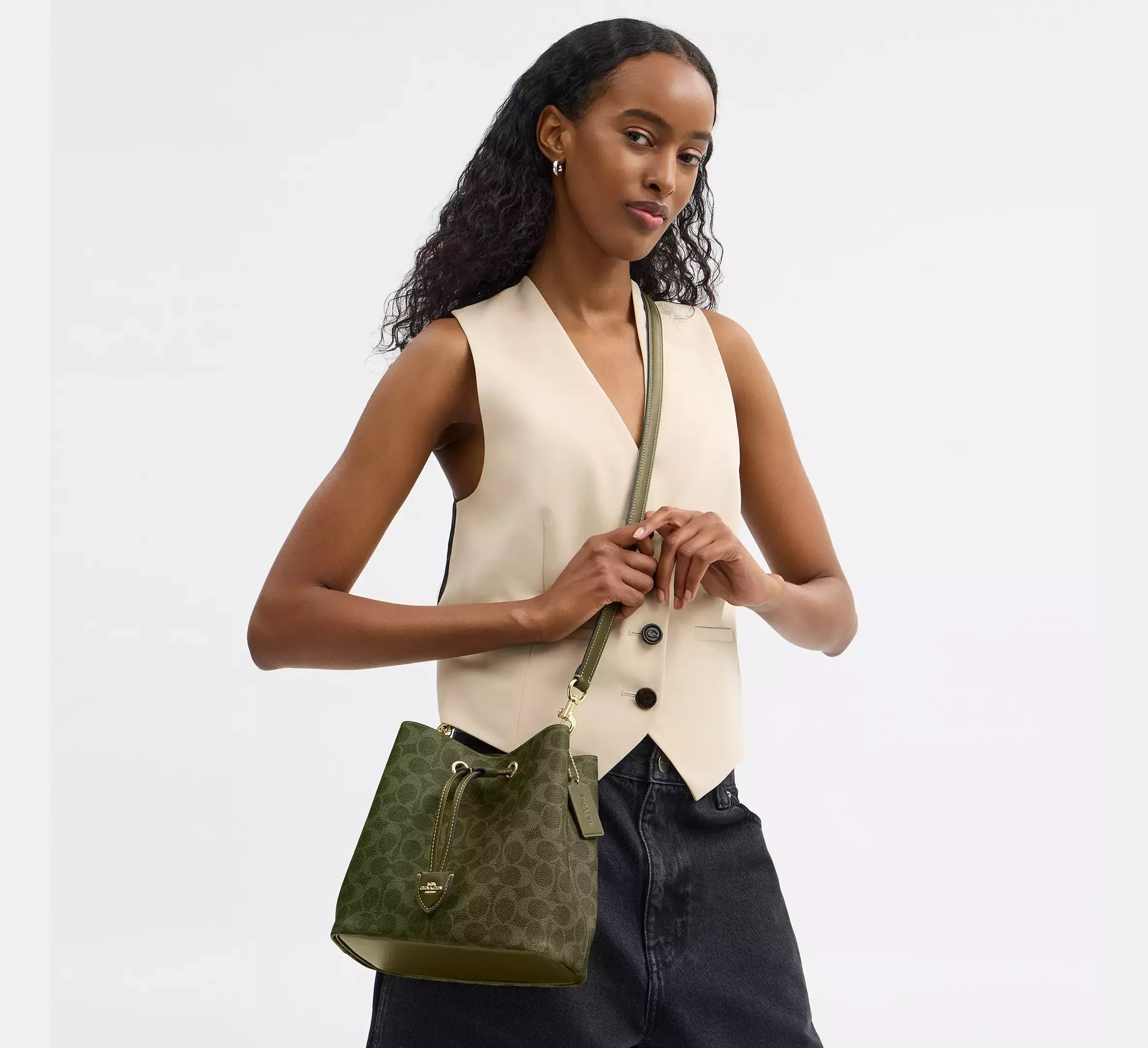 Coach Rowan Bucket Bag In Signature - Gold/Olive - My Suti