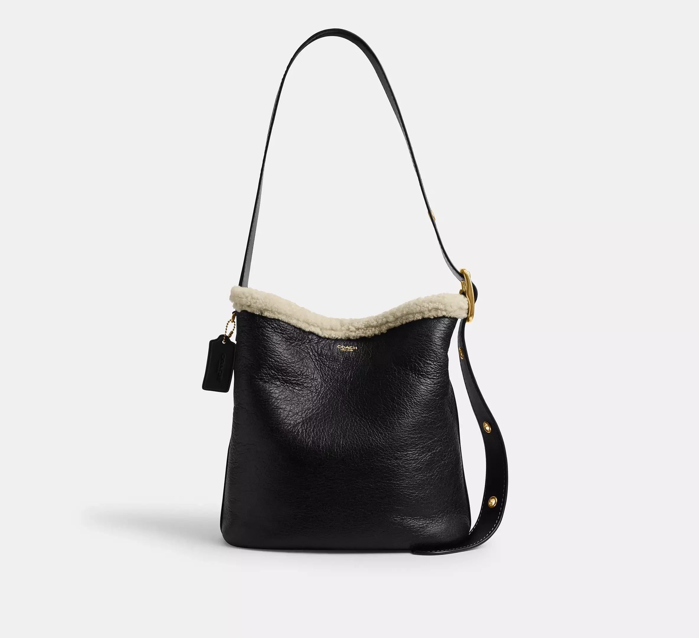 Coach Bleecker Bucket Bag In Shearling - Shearling/Brass/Black Natural - My Suti