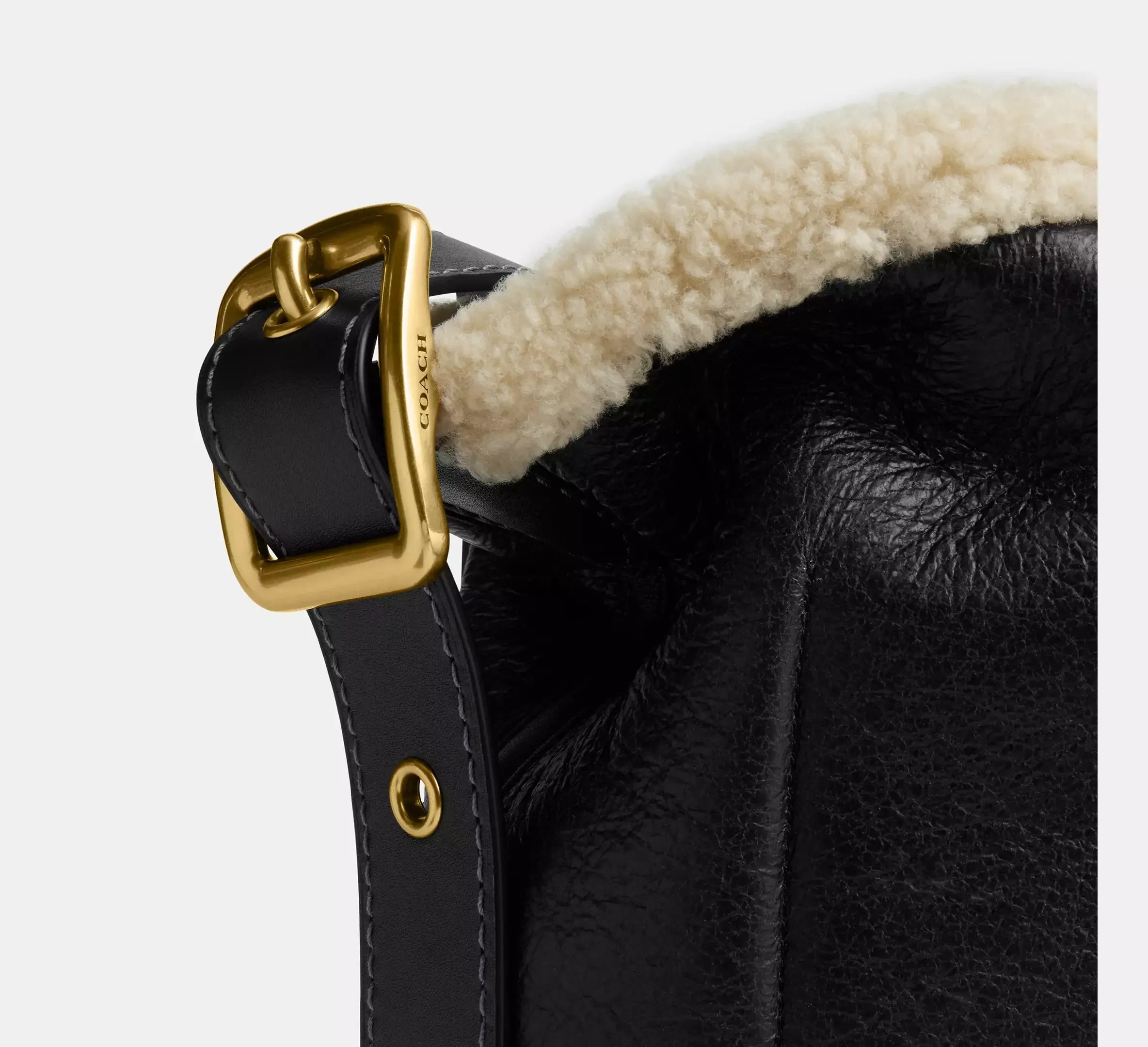 Coach Bleecker Bucket Bag In Shearling - Shearling/Brass/Black Natural - My Suti