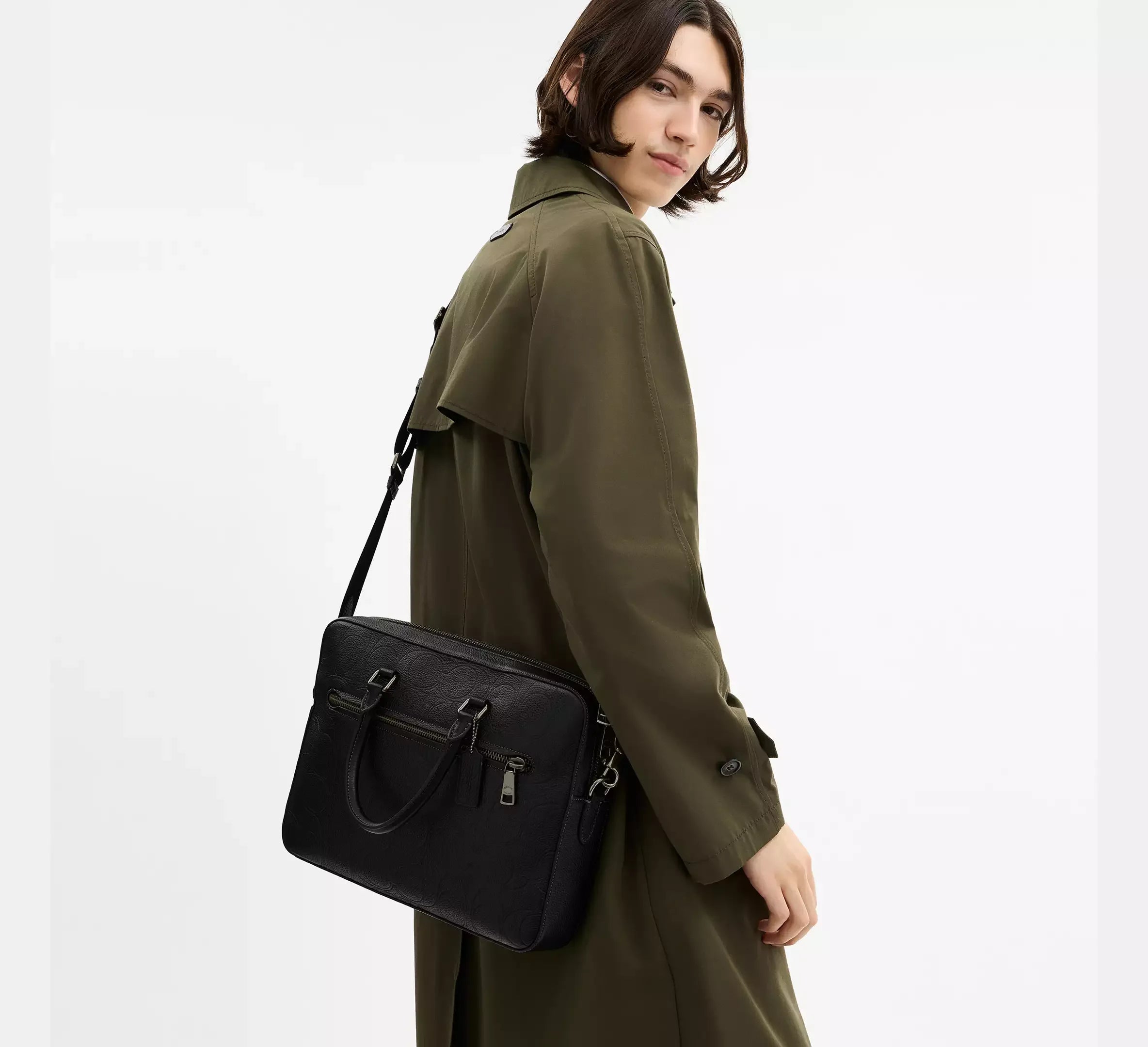 Coach Ethan Slim Brief In Signature Leather - Gunmetal/Black - My Suti