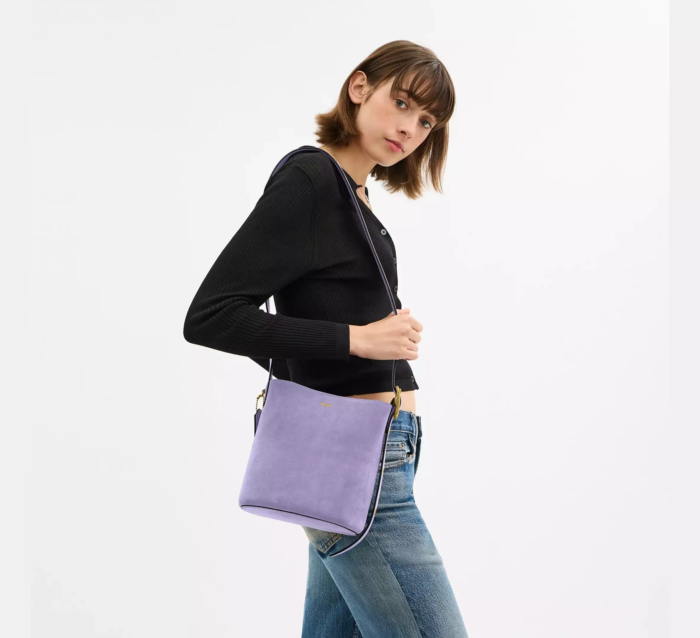 Coach Bleecker Bucket Bag 21 - Suede/Brass/Violet Mist - My Suti