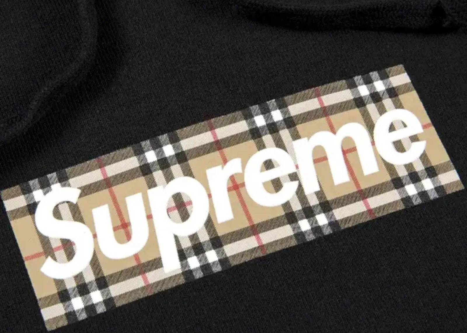 Supreme Burberry Box Logo Hooded Sweatshirt Black - My Suti