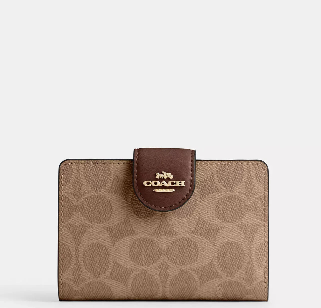 Coach Medium Corner Zip Wallet In Signature - Gold/Tan/Brown - My Suti