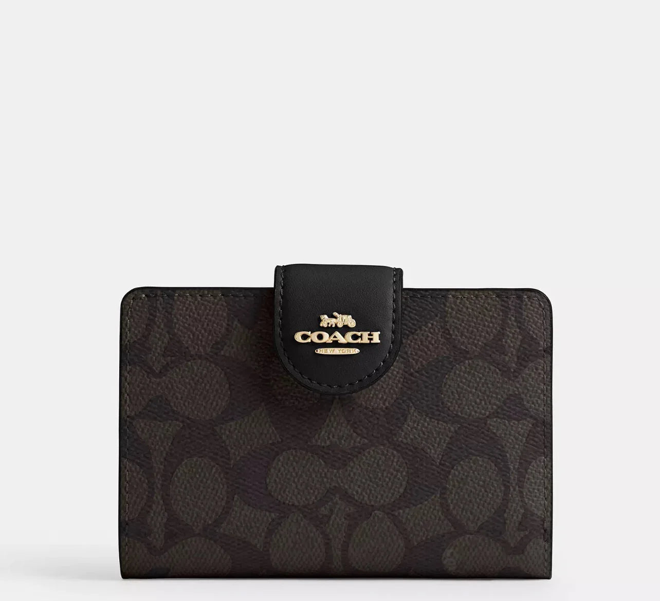 Coach Medium Corner Zip Wallet In Signature - Gold/Walnut/Black - My Suti