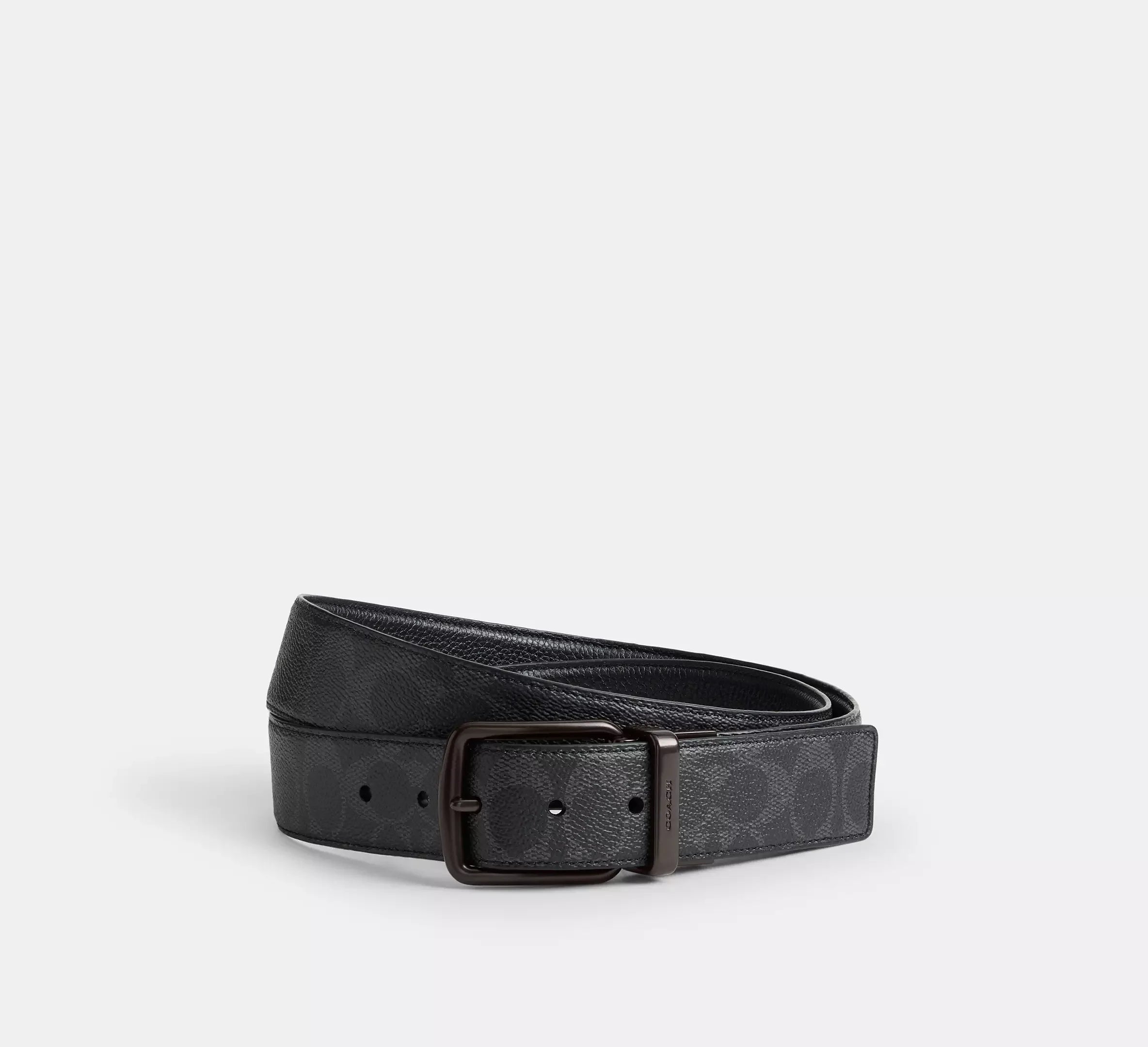 Coach Harness Buckle Cut-To-Size Reversible Belt, 38 Mm - Black Signature/Black - My Suti