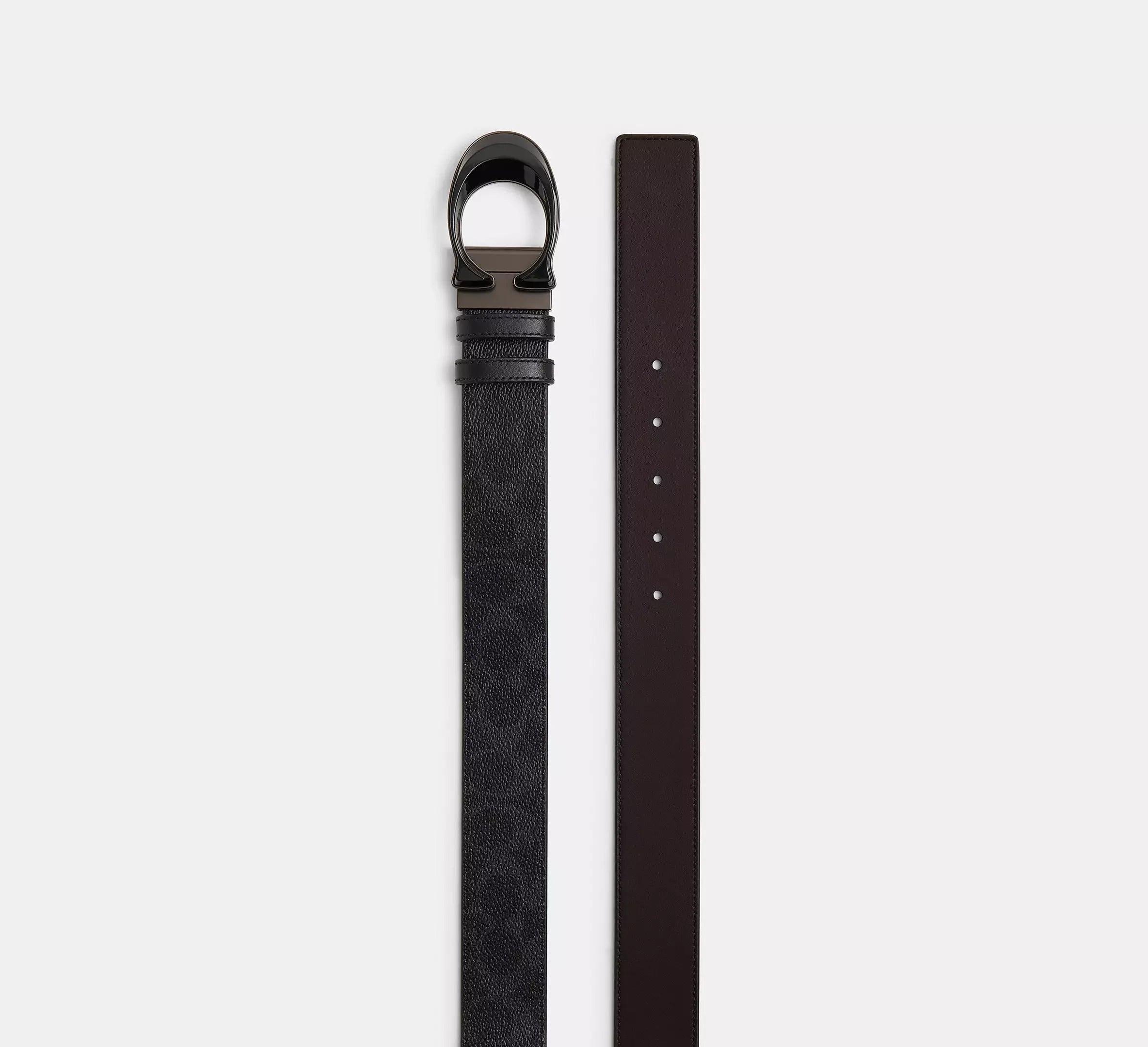 Coach Signature Buckle Cut-To-Size Reversible Belt, 38 Mm - Black Signature/Oxblood - My Suti