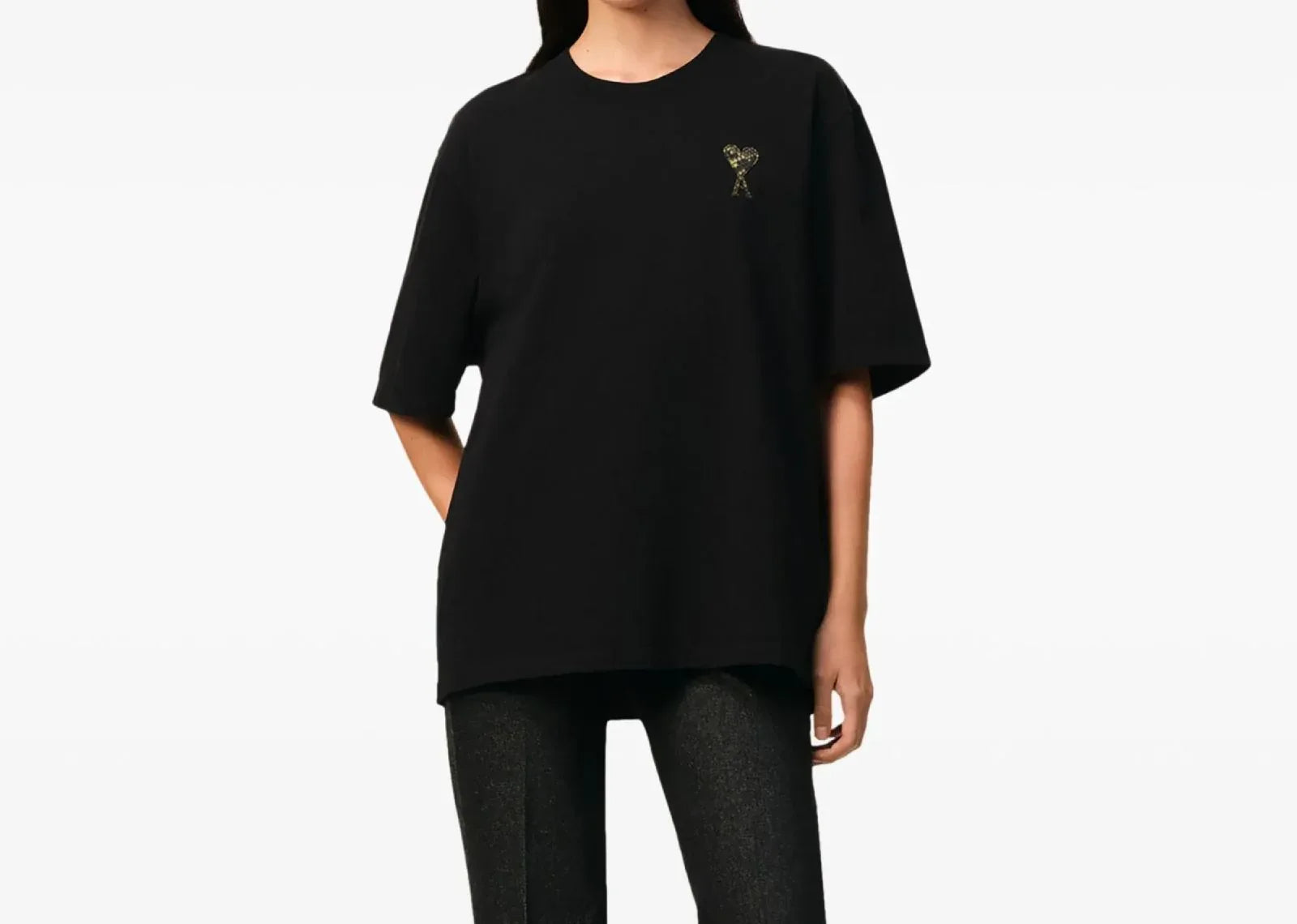 Ami Paris Ami De Coeur Crew Neck Logo Patch T-Shirt Black - My Suti