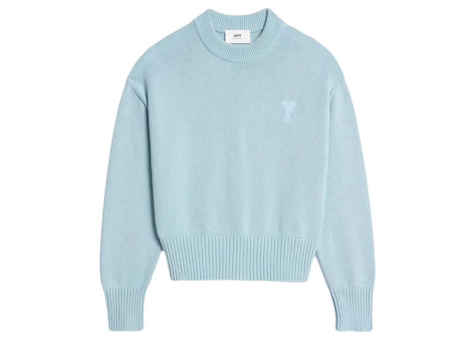 Ami Paris Ami De Coeur Embroidered Sweater Light Blue - My Suti