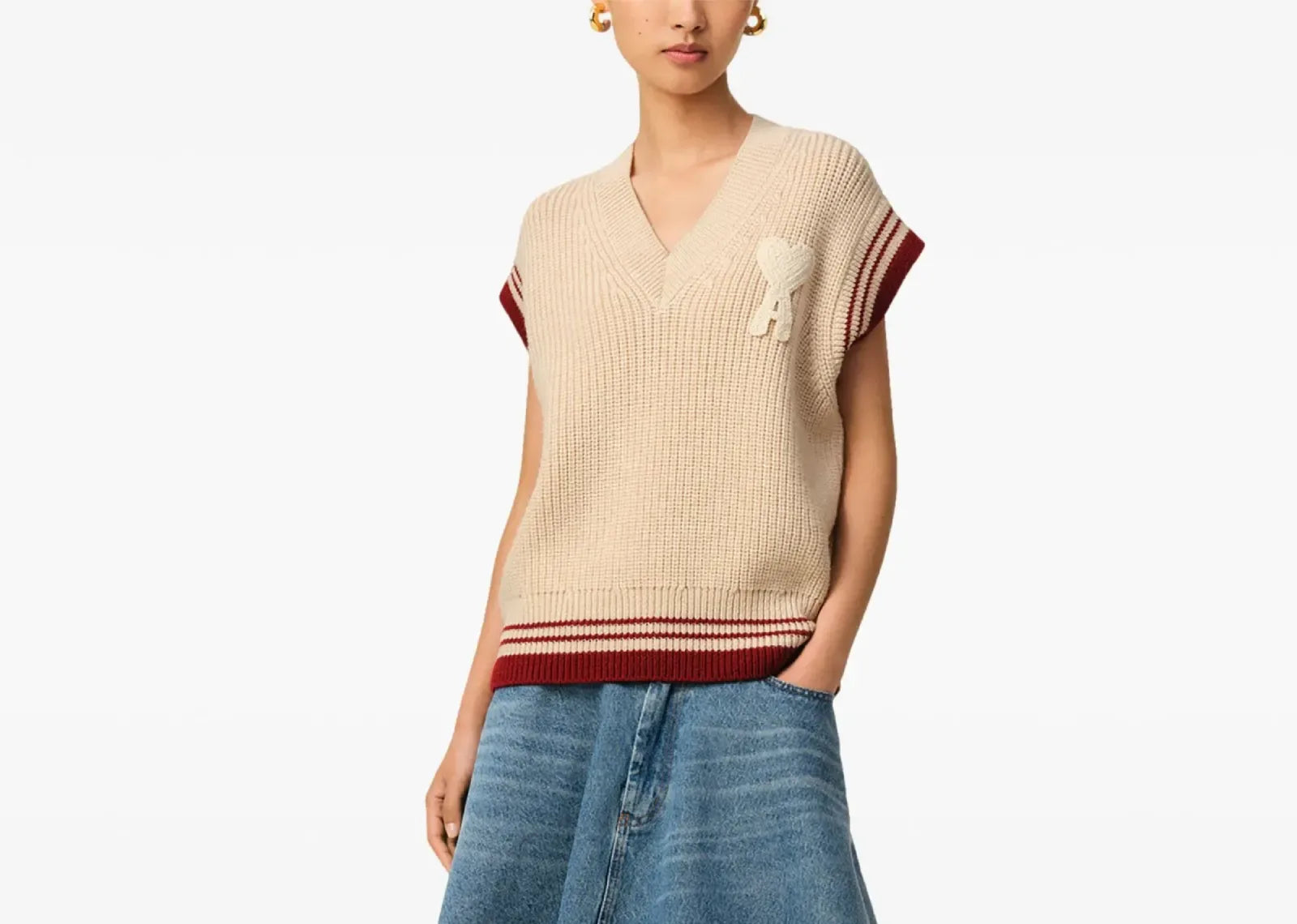 Ami Paris Ami De Coeur Knitted Vest Beige - My Suti