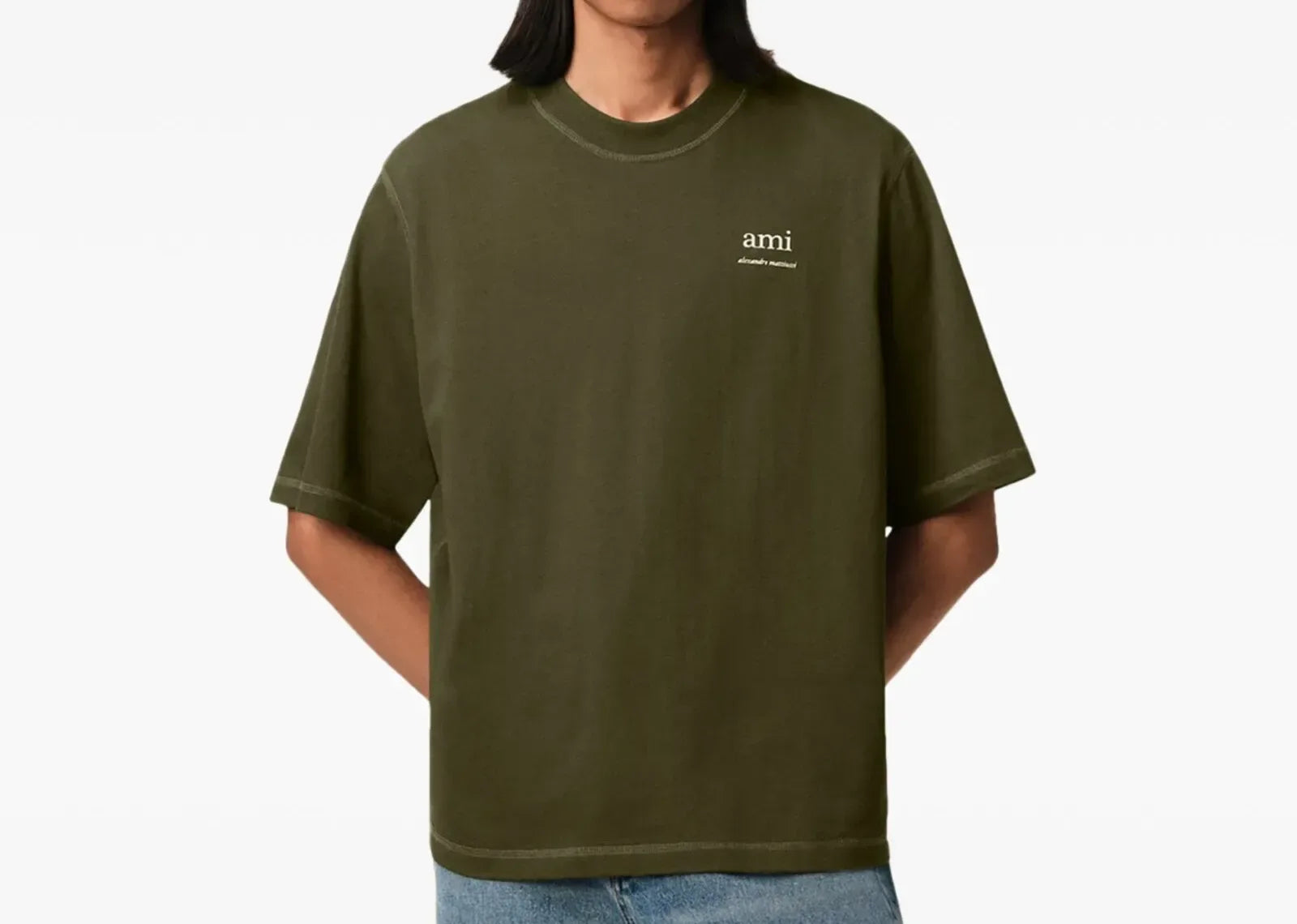 Ami Paris Logo Embroidered T-Shirt Green - My Suti