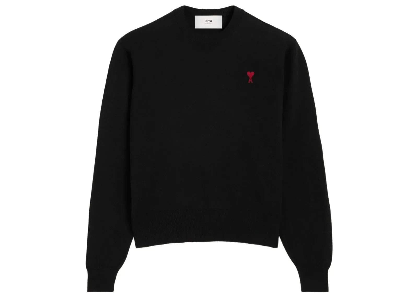 Ami Paris Logo Embroidered Wool Jumper Black Scarlet - My Suti
