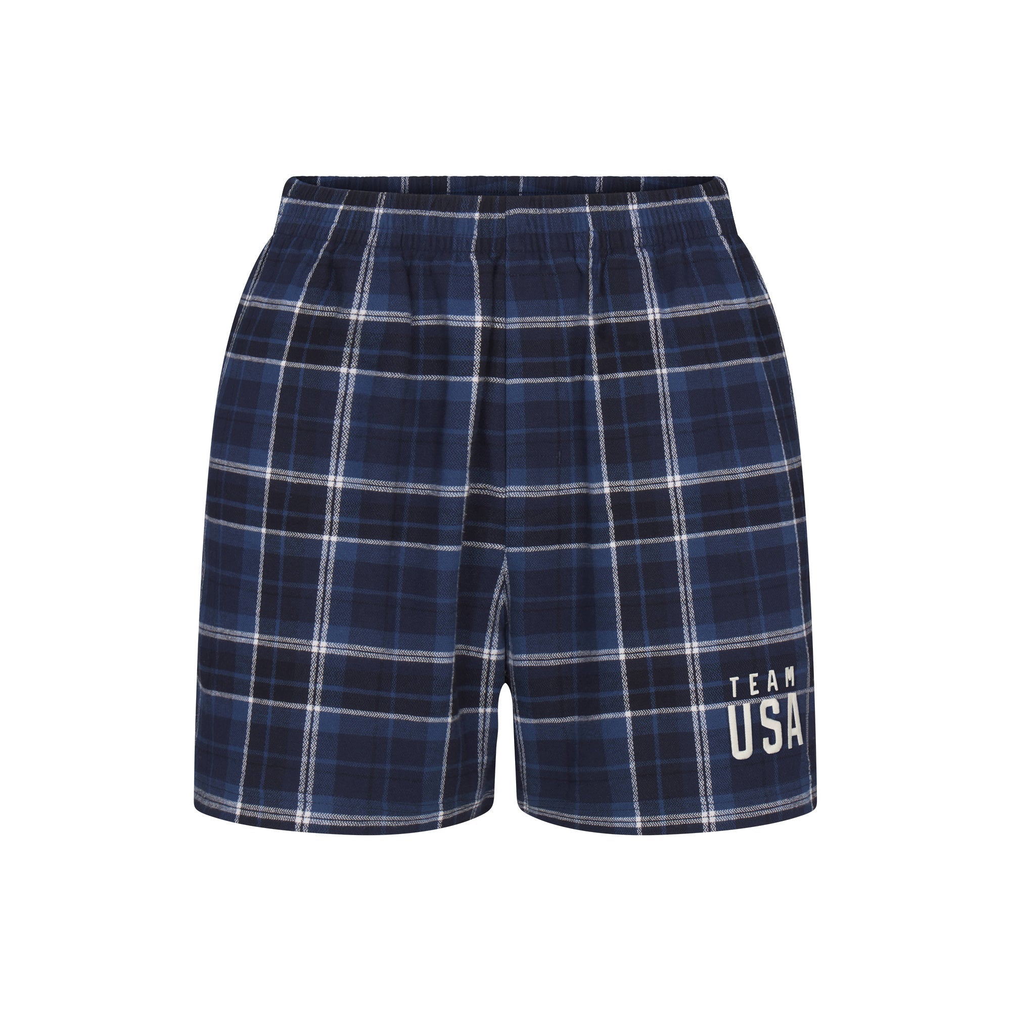 SKIMS FOR TEAM USA FLANNEL SLEEP MENS OLYMPIC SHORT | NAVY PLAID - Görsel 1