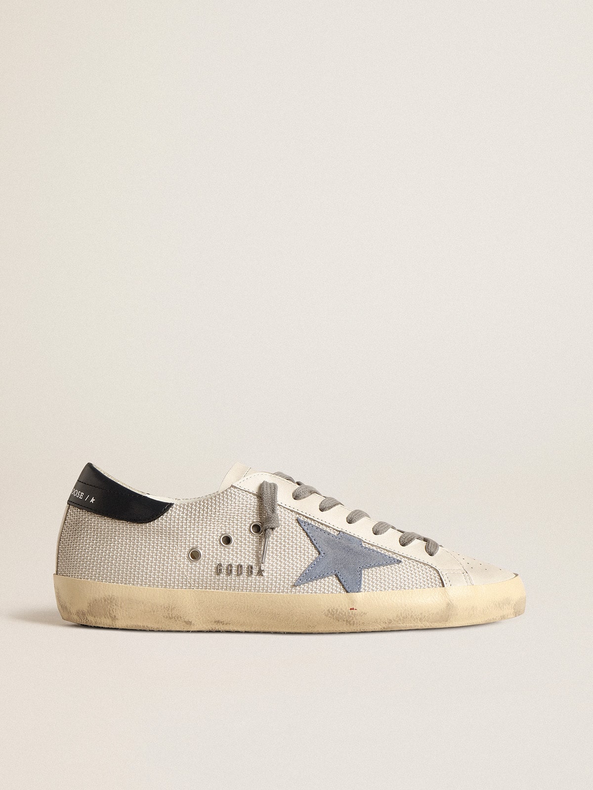 Golden Goose Super-Star In Pale Silver Mesh With Light Blue Suede Star - Görsel 1