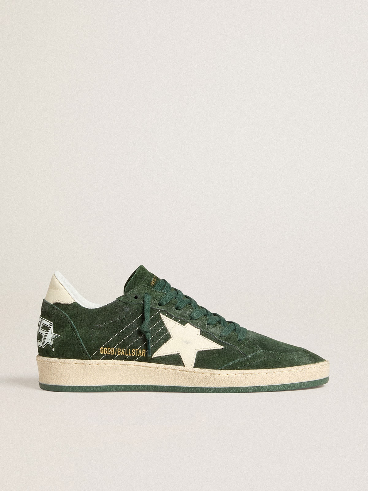 Golden Goose Women's Ball Star In Green Suede With White Leather Star And Heel Tab - Görsel 1