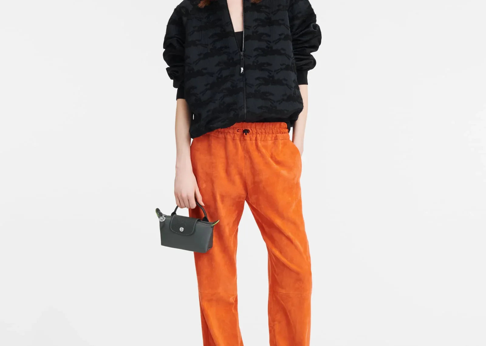 Longchamp Le Pliage Green Pouch With Handle Graphite - My Suti